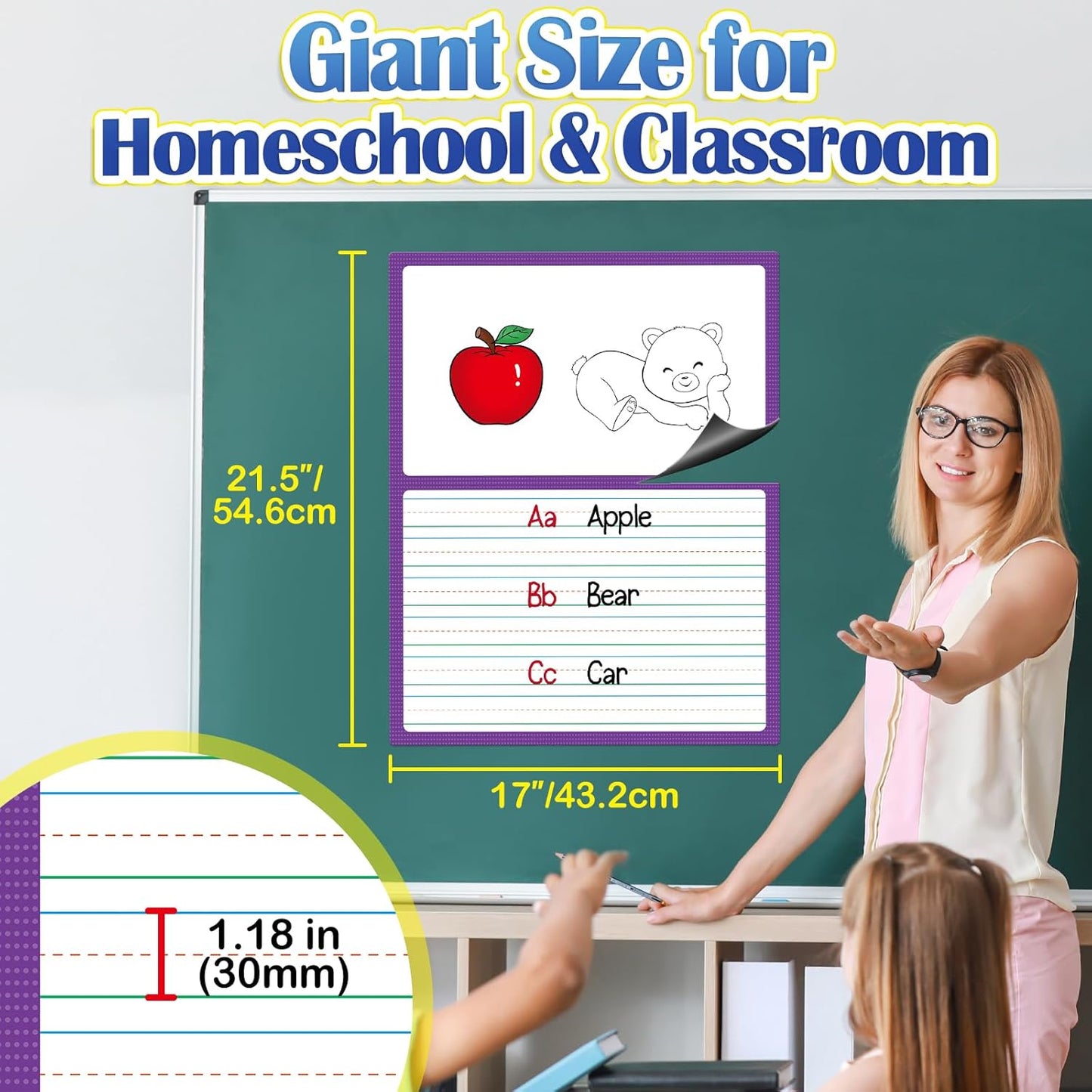Aizweb Giant Magnetic Draw & Write Paper,Dry Erase Handwriting Lined for Classroom Whiteboard Accessories, Writing Chart Paper Teacher Must Have Homeschool Teaching Supplies,Teacher Essential