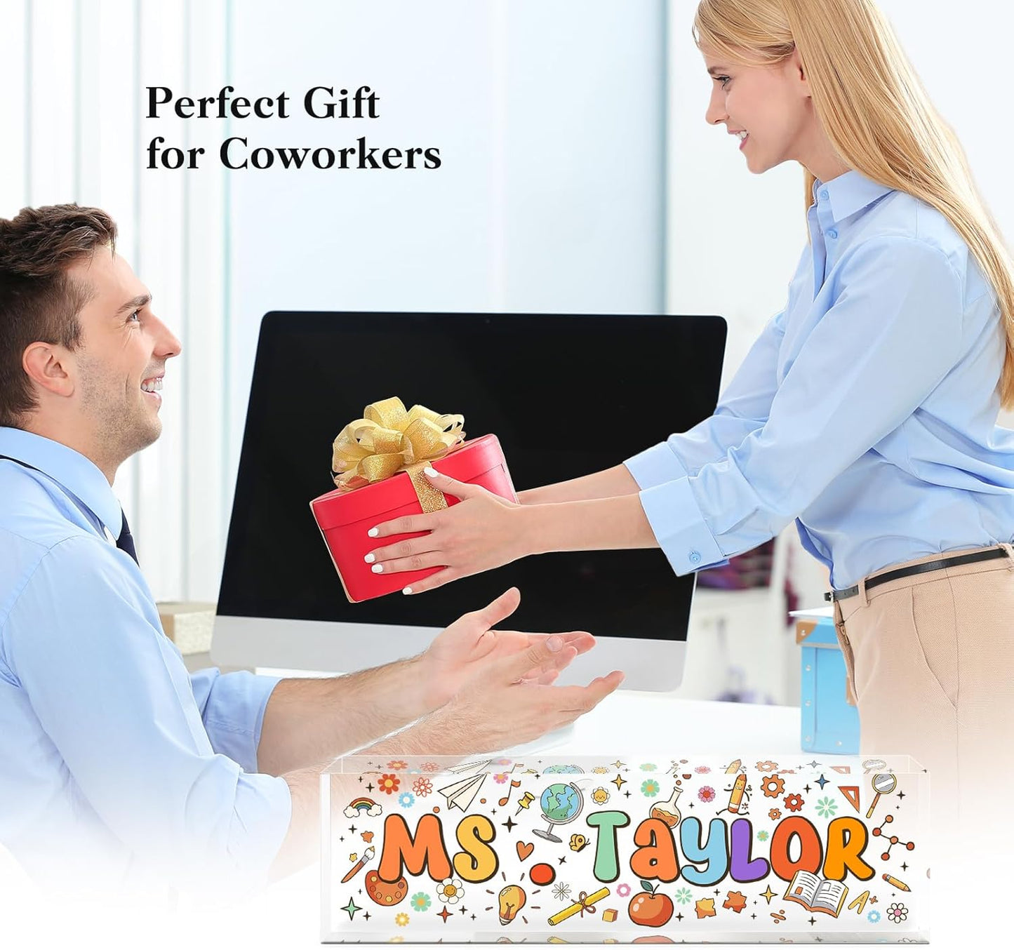 Custom Name Plate for Desk, Acrylic Office Decor For Women Men, Personalized Office Desk Accessories, Teacher Employee Appreciation Gifts For Social Worker Boss Coworkers (Teacher Gift)