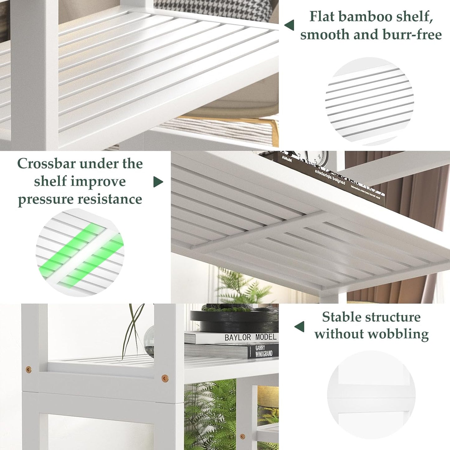 Homykic Double Wide Bamboo Bookshelf White, 6-Tier Large Open Bookcase with 12 Display Shelves, 6ft Tall Freestanding Book Shelf for Home Office, Bedroom, Living Room, Plants
