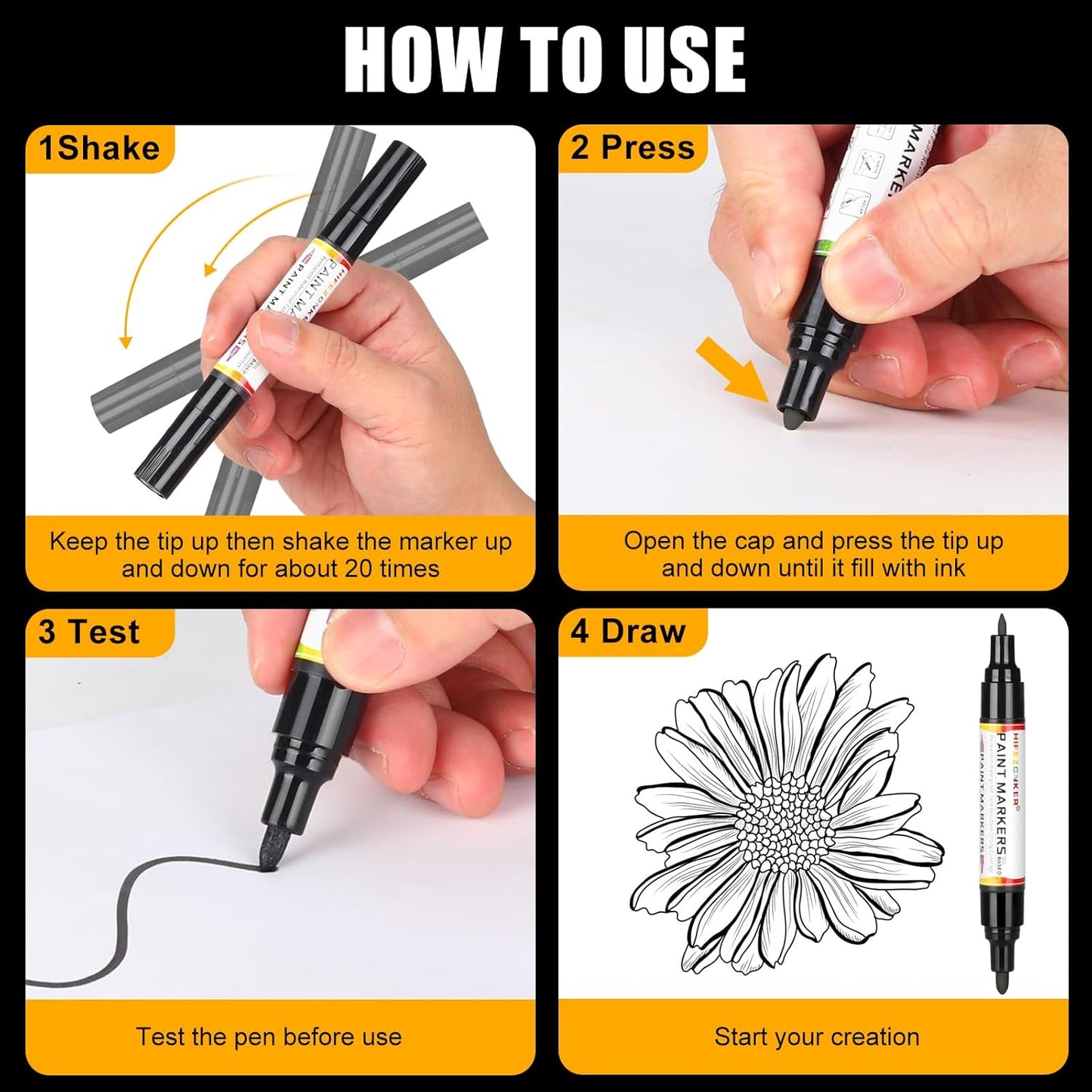 Black Paint Pen Black Paint Marker - 2 Pack Dual Tip Oil Based Black Permanent Markers,Extra Fine Tip & Medium Fine Tip(0.7mm & 3mm),Quick Drying, Waterproof, Marker Pen for Fabric (2 Black)