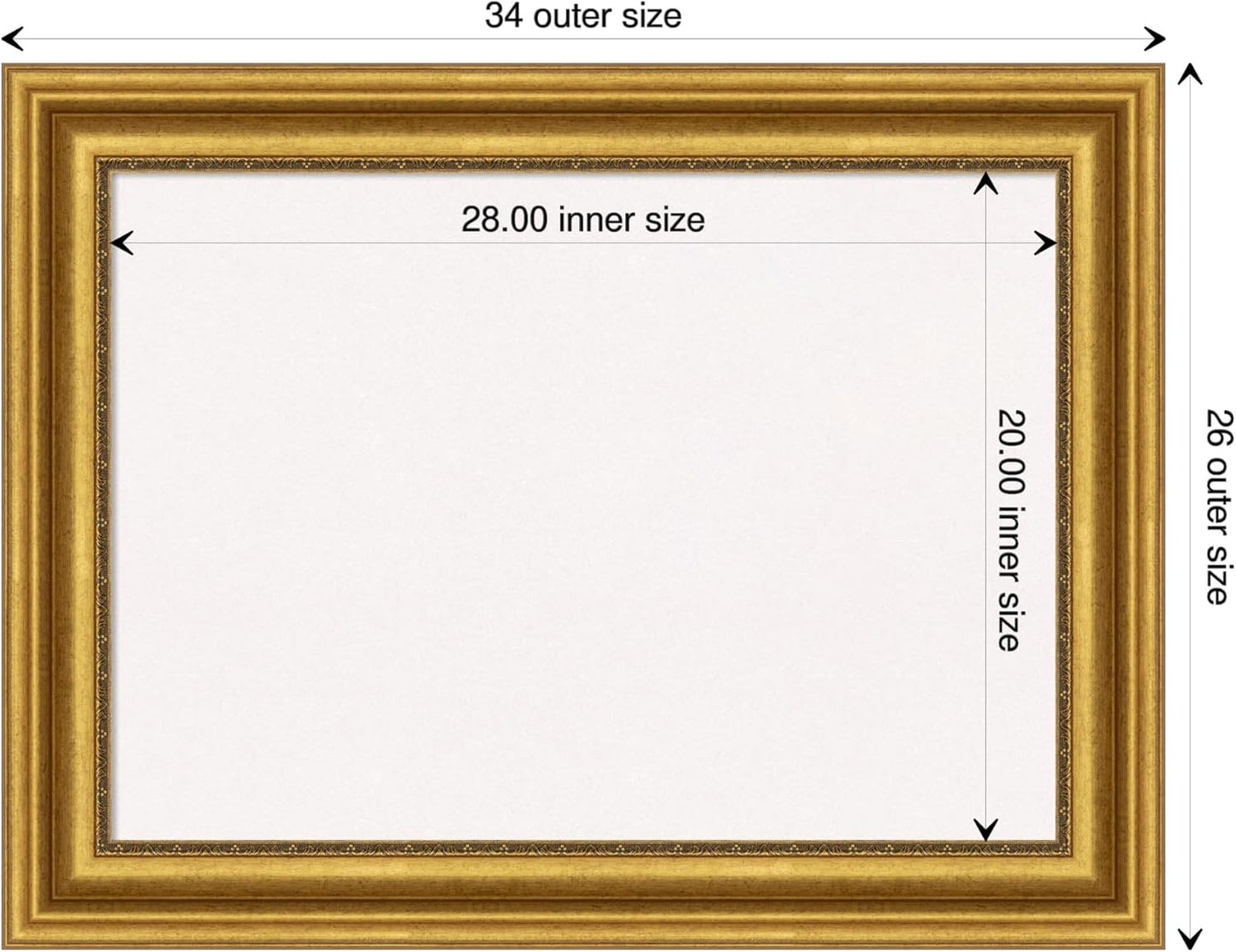 Amanti Art White Cork Board for Wall, 26x34 Vision Board with Gold Frame, Medium Corkboard Office Decor for Home Organization, Traditional Corkboard Pinboard to display items for home organization