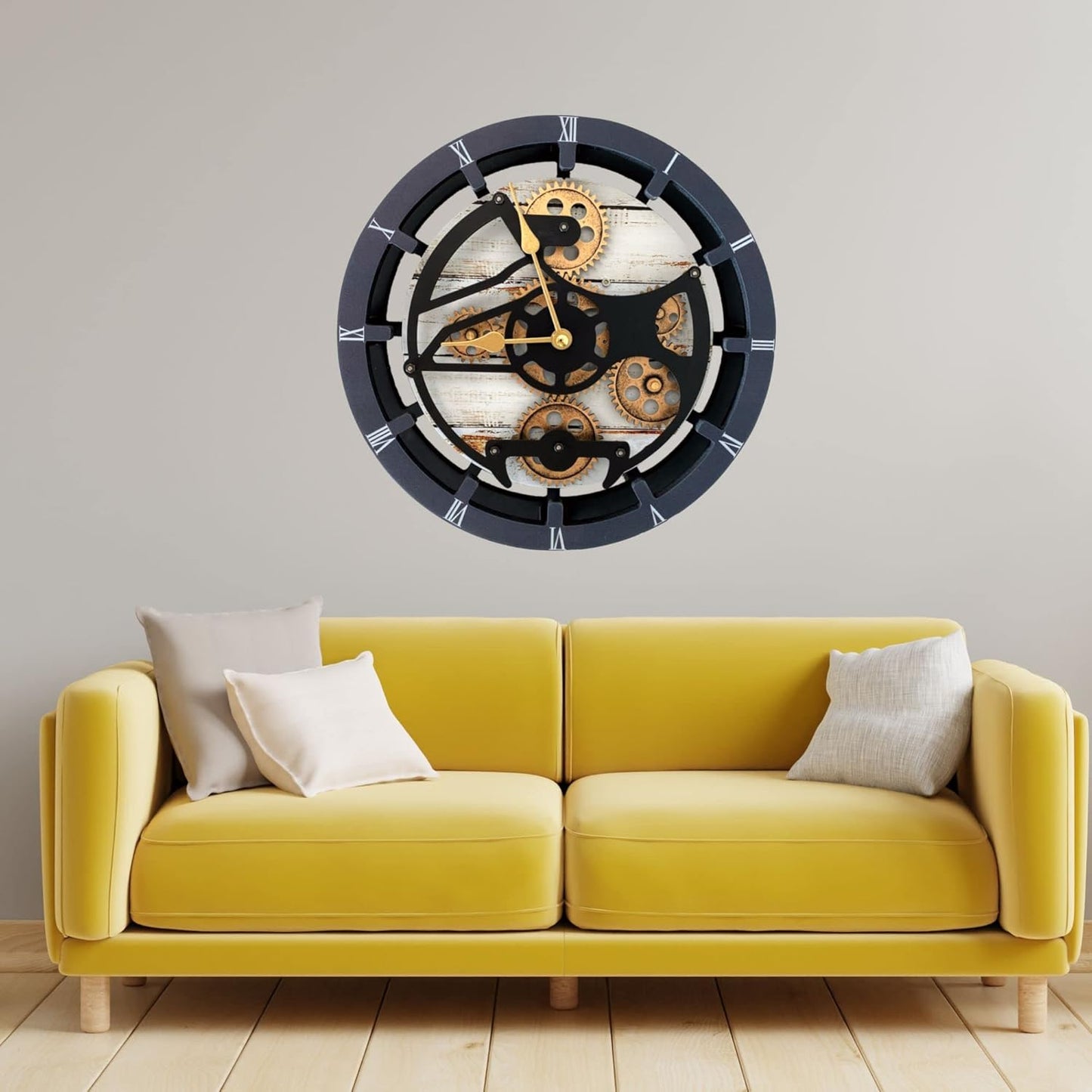 The Gears Clock 16 inches Wall Clock with Real Moving Gears Convertible into a Big Mantel Clock (Desert Beige)