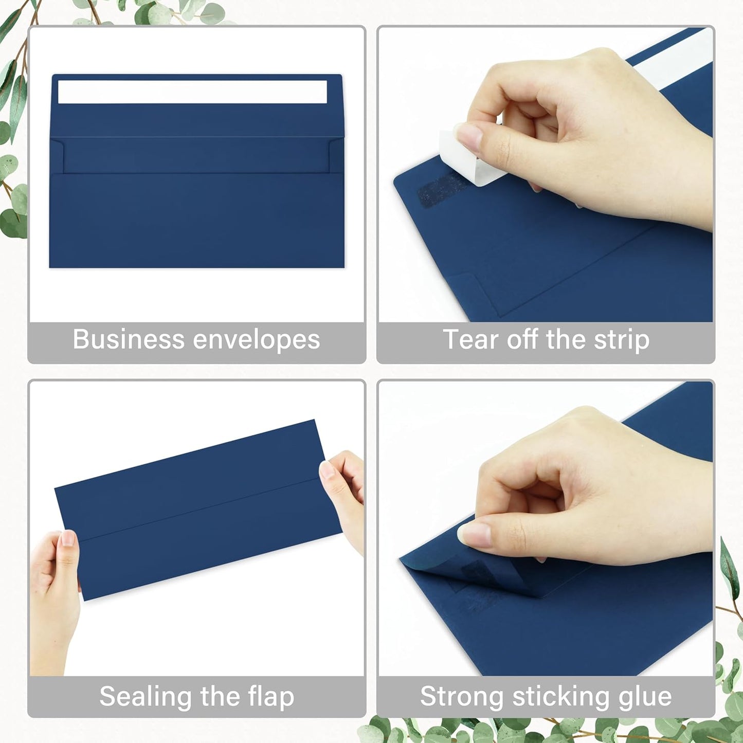 50 Pack #10 Business Envelopes, Self Seal Standard Navy Blue Envelopes for Secure Business & Legal Mailing, Office, Checks, Letter, Invoices, 4 1/8 x 9 1/2 Inches