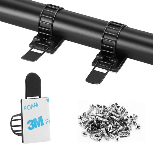 50Pcs Adjustable Adhesive Cable Management Clips, Nylon Cable Strap Ties Wire Clips Clamps Organizer with Strong Adhesive Tape, Extra Screw & Hole for Strong Fixation Home Office - 3.35 Inch Black