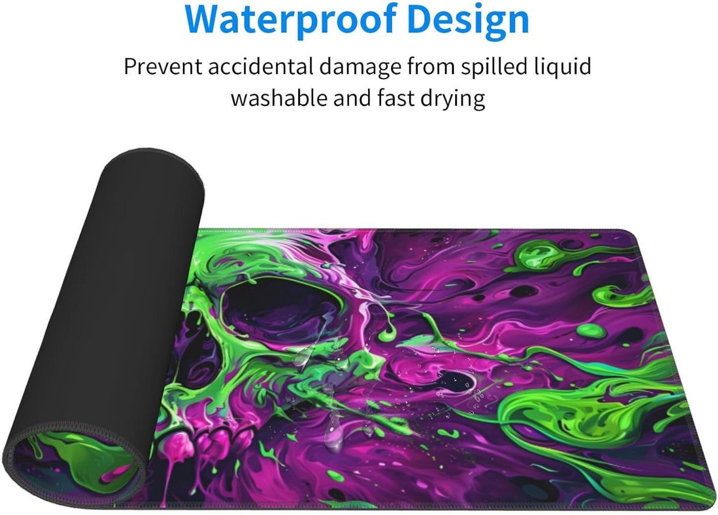 Gaming Mouse Pad Desk Pad,Extended Big Mouse Pad,31.5x11.8 Inch Long Computer Keyboard Mouse Mat Mousepad with 3mm Non-Slip Base and Stitched Edge for Gaming and Office… (Watercolor Skull 2)