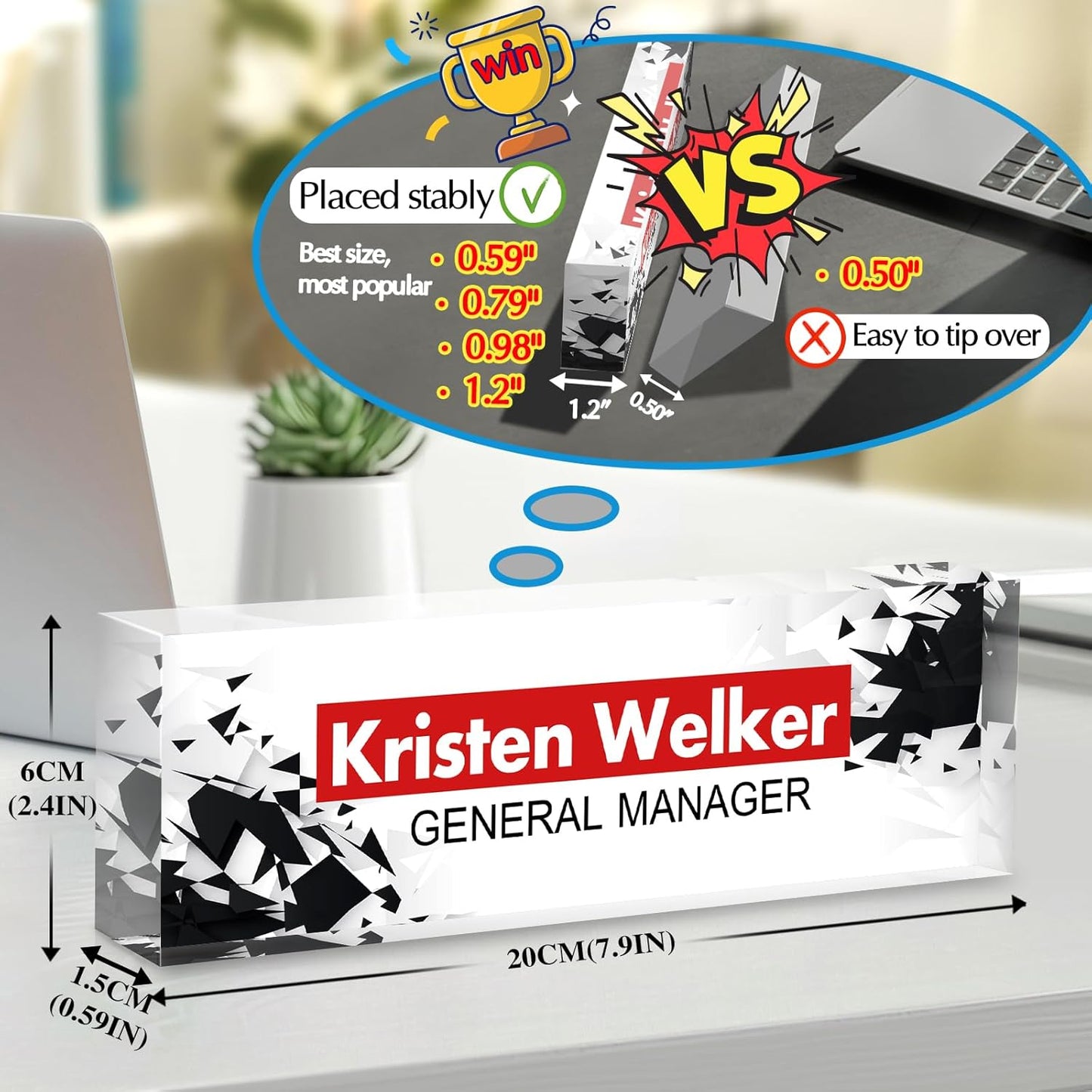 Personalized Name Plate for Desk - Custom Engraved Name Plates for Man - Boss Day Gifts for Boss - Acrylic Office Decor Appreciation Gifts for Teacher Nurse Coworker Social Worker (White/Red)