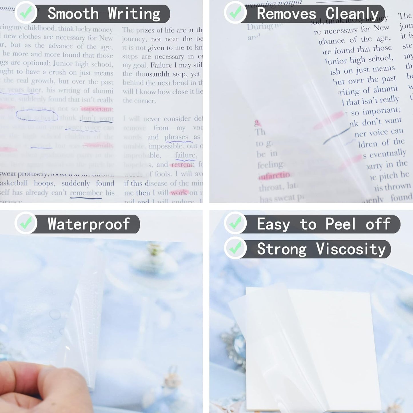 800Pcs Transparent Sticky Notes, 3"x3" Clear Sticky Notes, Waterproof Translucent Sticky Note Pads for Books Annotation, Clear Post it Notes for Bible Study, School, Office（White）