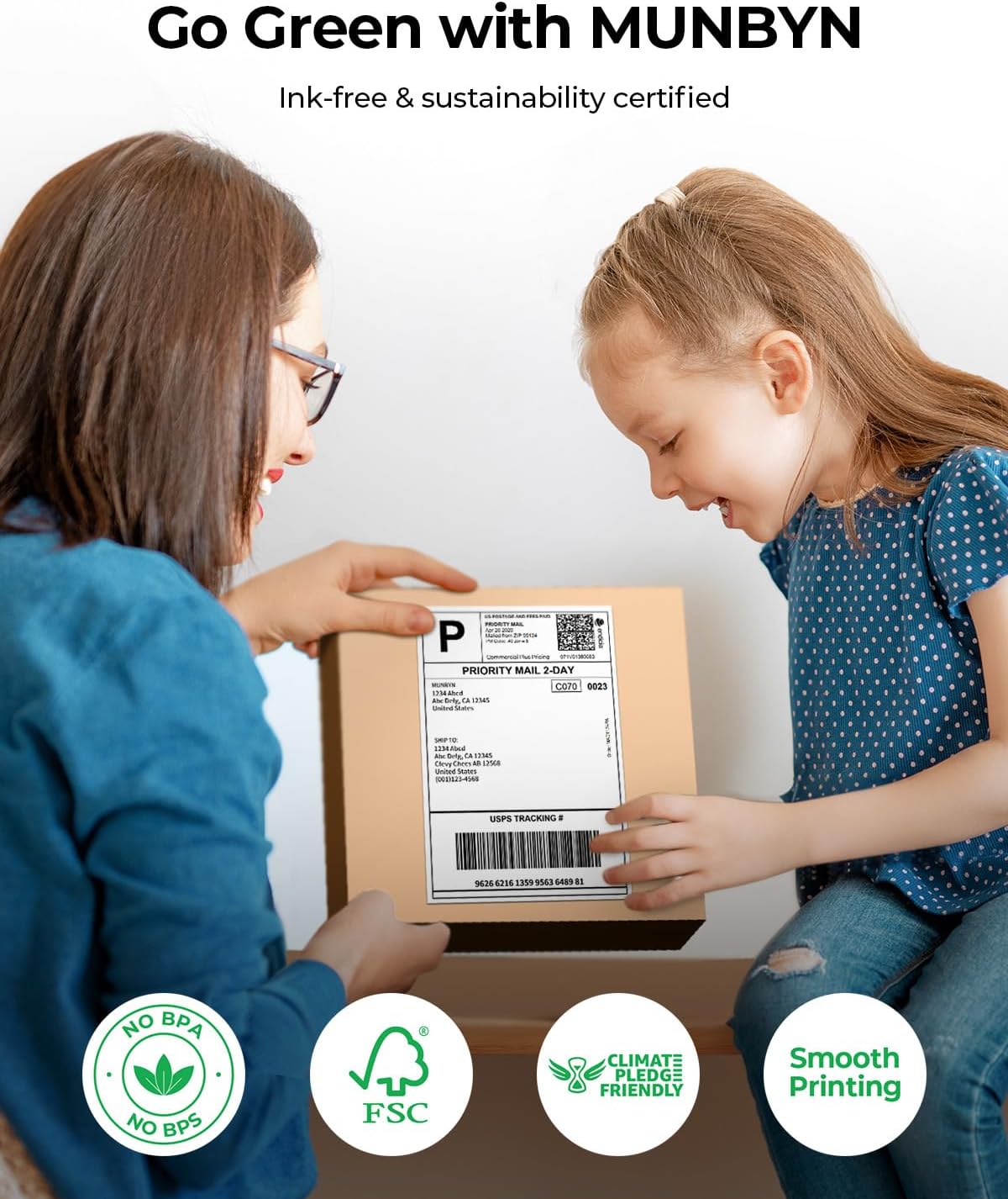 MUNBYN 4x6 Inch Direct Thermal Labels, 6000 Labels/12 Stacks(500 Pcs per Stack), Fanfold Shipping Label Paper for Thermal Printers, Permanent Adhesive Mailing Postage Labels for Shipping Packages