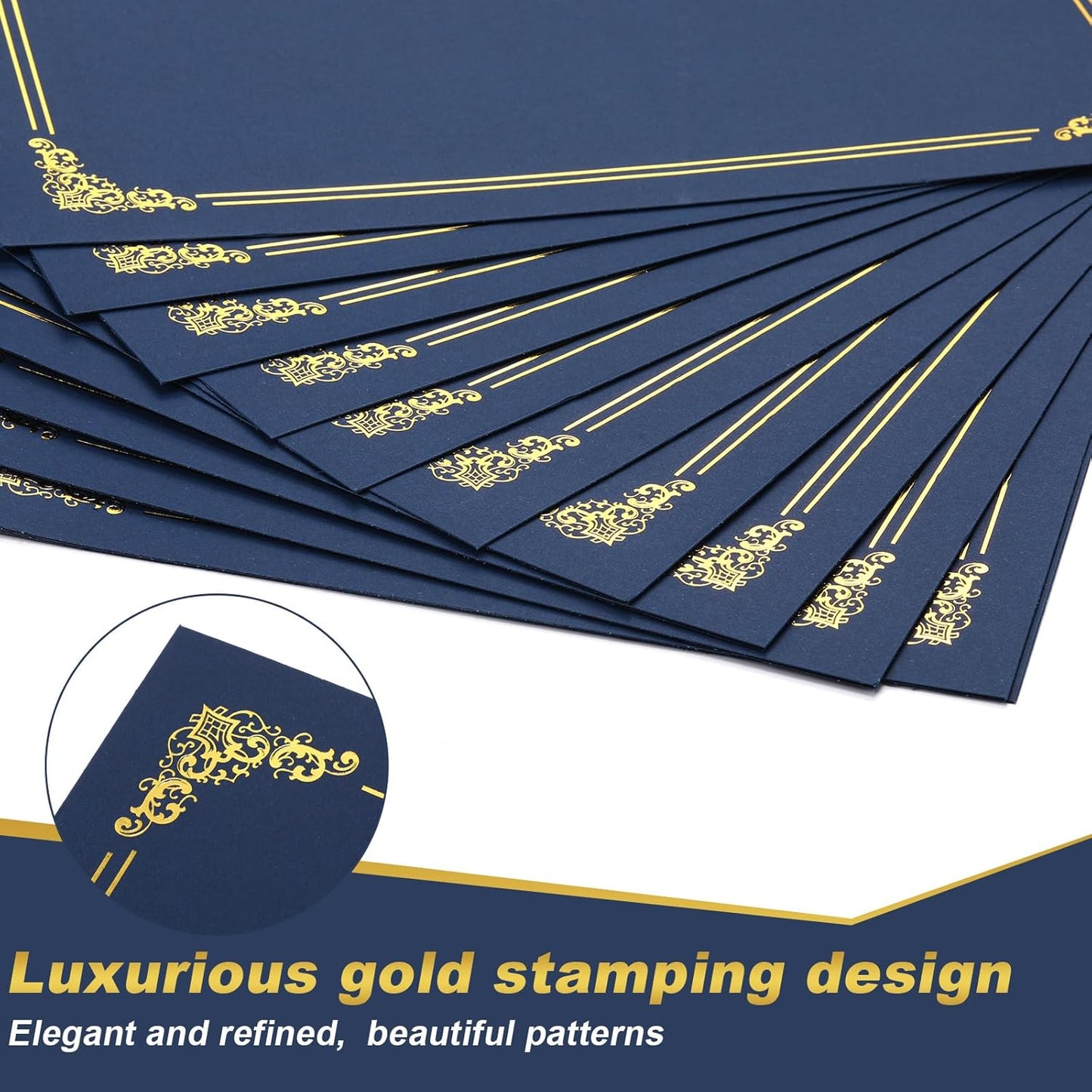 Fainne 120 Packs Certificate Holders Bulk, Diploma Covers Gold Foil Border, Document Covers for Letter Size 8.5x11 Award Certificates, Cardstock, Document Papers, Paper Card Stock(Navy Blue)