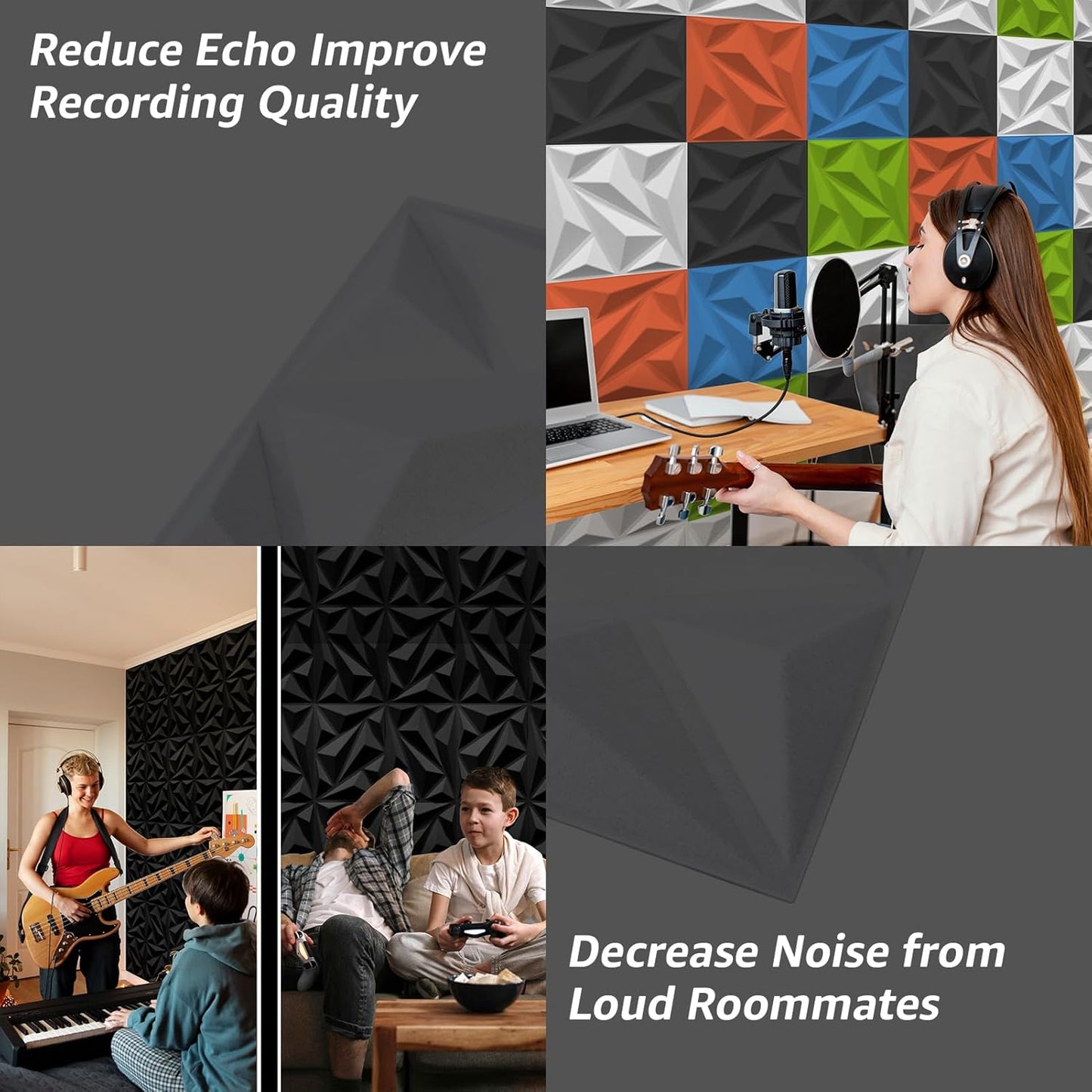 Art3dwallpanels Acoustic Panels 20 Pack Soundproof Wall Panels Acoustic Foam Sound Dampening, 3D Sound Absorbing, 12" X 12", Black