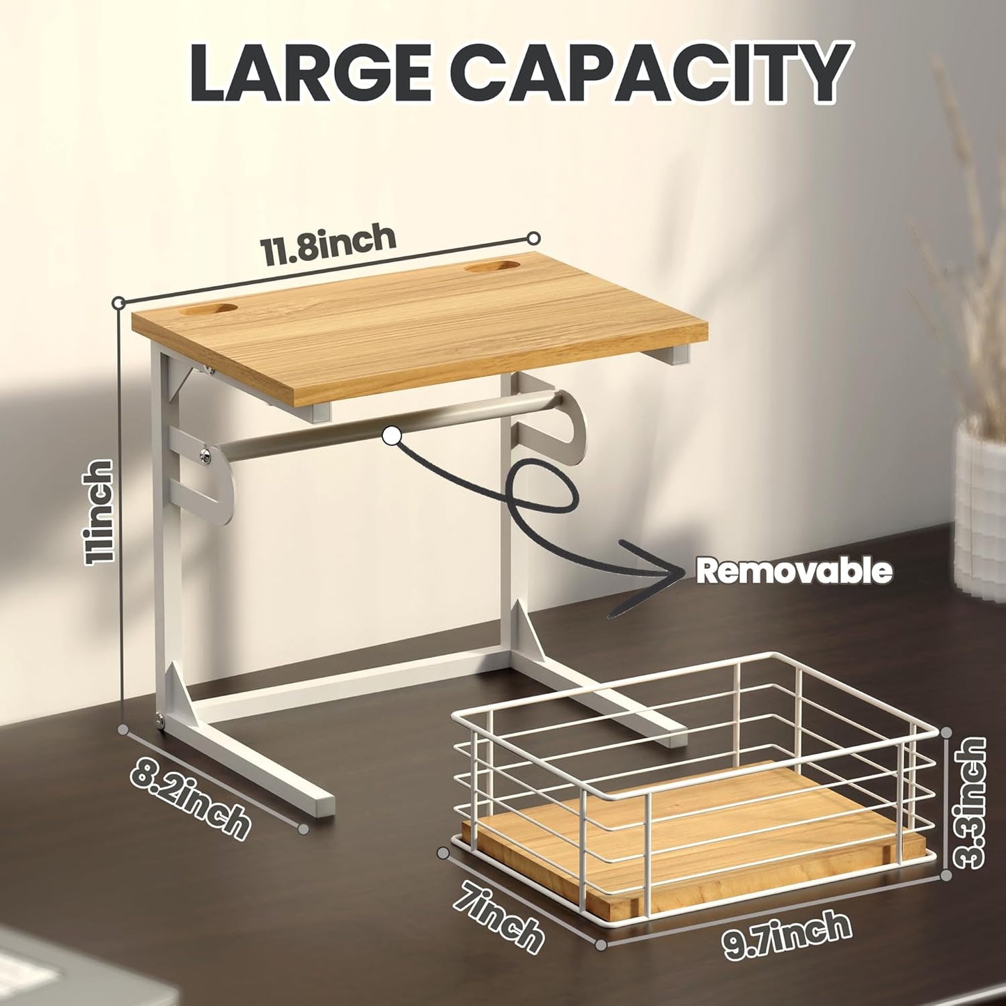 Label Holder for Rolls and Fan-Fold Labels, Wooden Thermal Sticker Roll Holder for Desktop Thermal Label Printer, Solid Shipping Label Holder & Desktop Label Printer Accessory Supplies, White