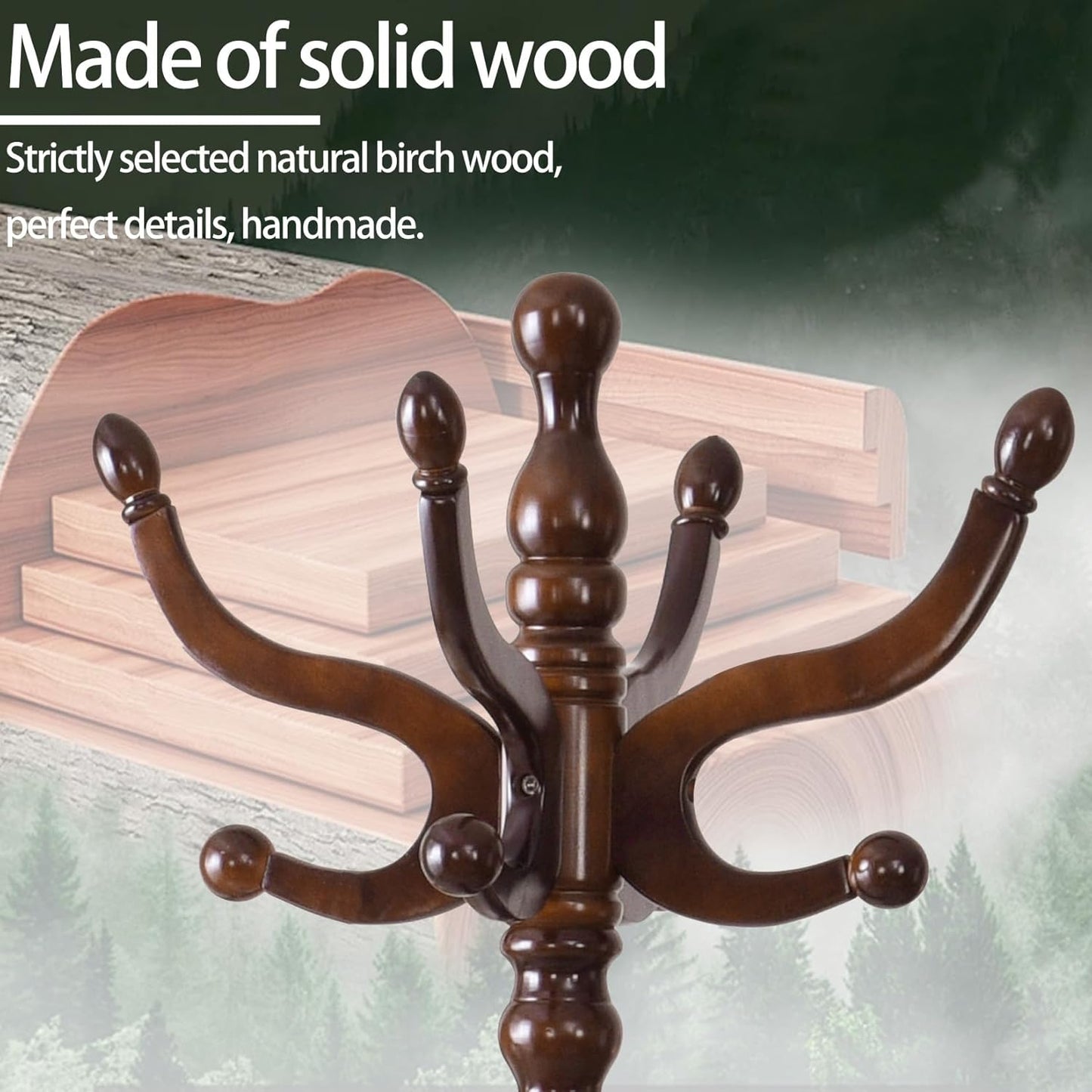 Wooden Coat Rack, Heavy Duty Coat Rack Freestanding with 11 Smooth Hooks, Coat Tree, Vintage Clothes Hanger Stand with Stable Disc Base for Bedroom, Entryway, Office-Load 180lbs (Walnut Brown)