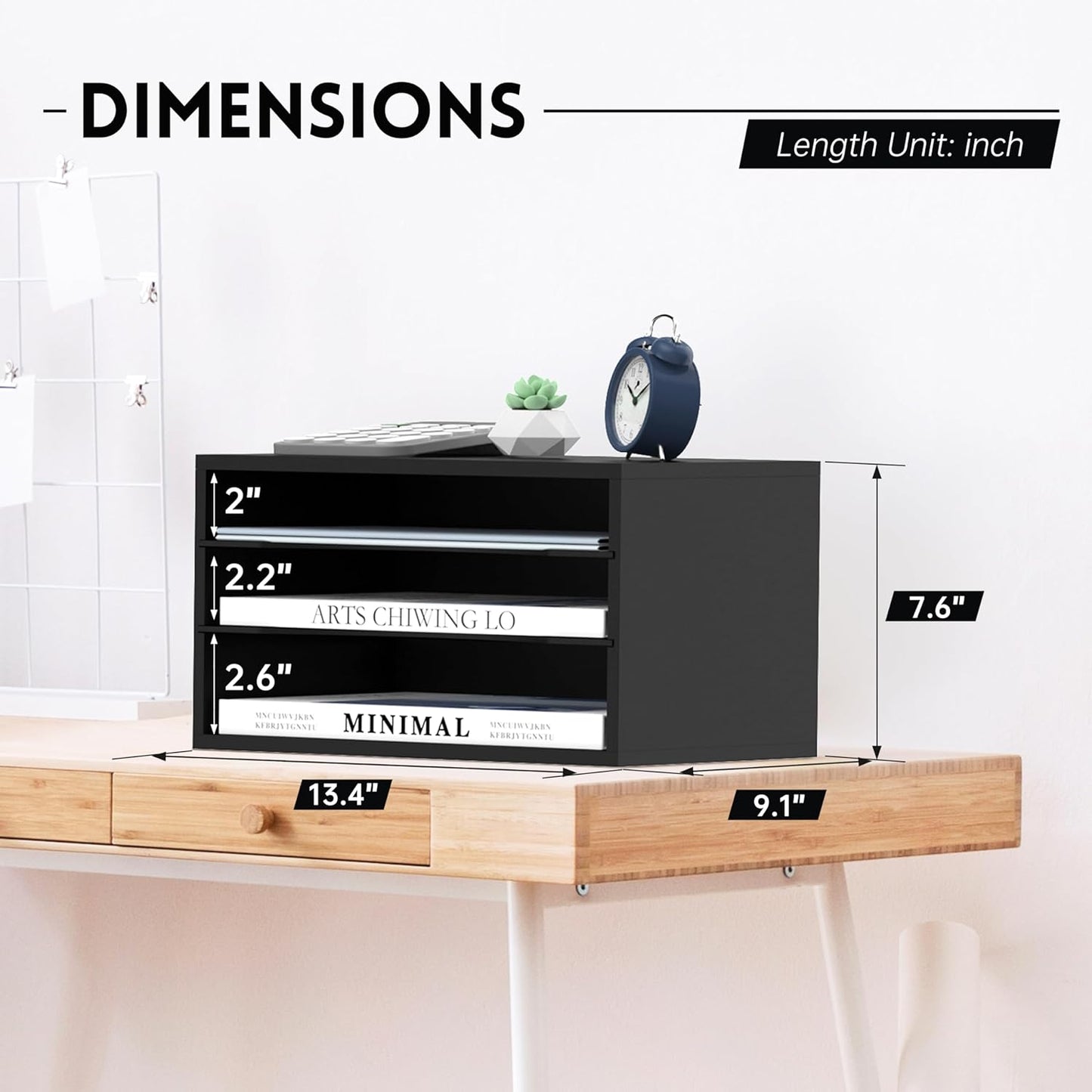 SUPEASY Wooden Desk Organizer - 3 Tier Paper File Organizer for Office, School & Home, Black