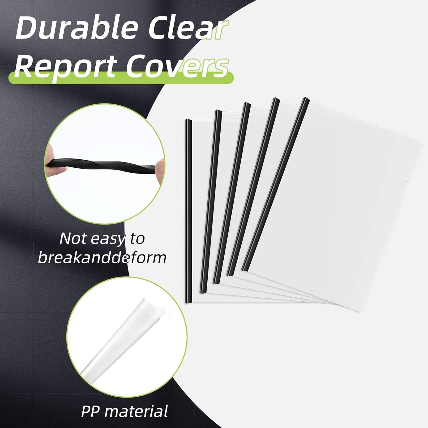 100 Pcs Clear Report Covers with Sliding Bars Sliding Bar File Folder Binder Plastic Report Folder for File Paper Book Resume Letter Office, 30 Sheet Capacity(Black)