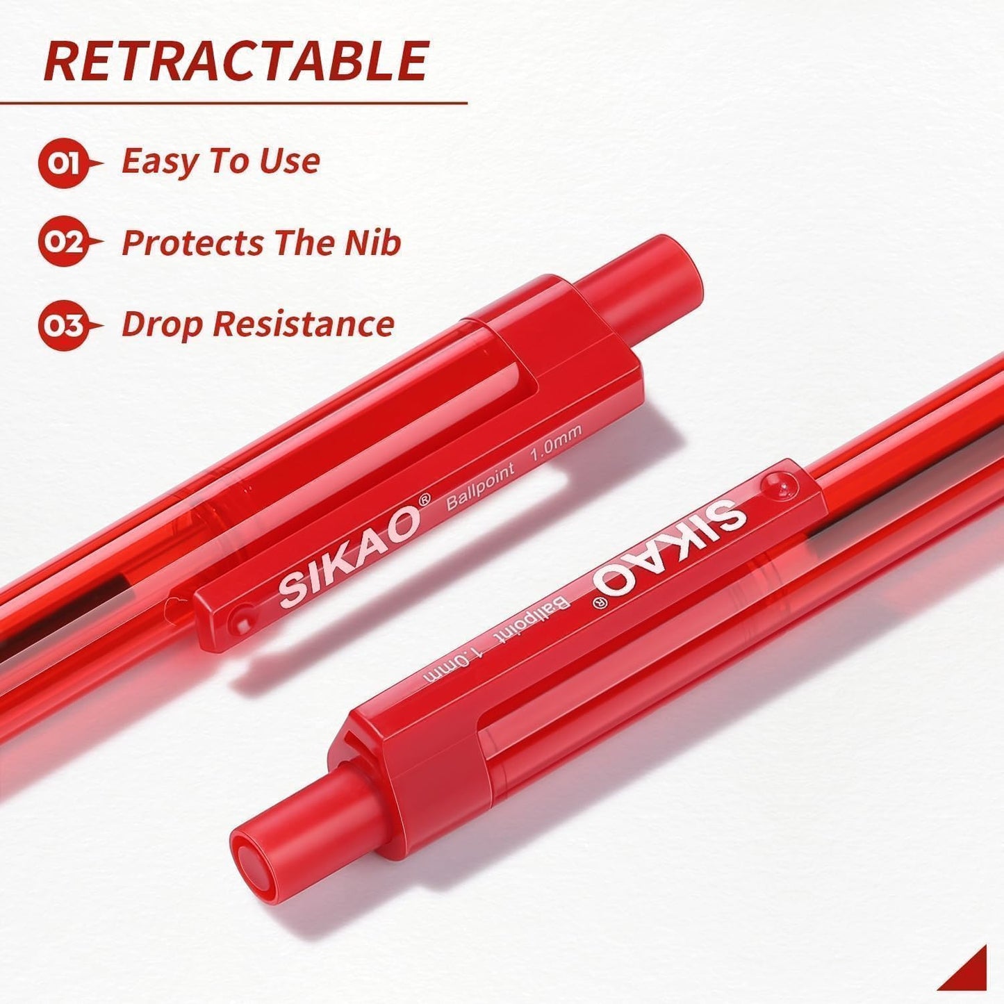 Red Pens | 16 Pack Retractable Ballpoint Pens Multipack | Red Ink Medium Point 1.0mm | Smooth Writing Ball Point Pens | School Office Supplies(Red Ink)