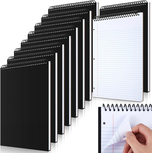10 Packs 8.5" x 11" Top Spiral Notebook with 3 Hole Punched Legal Pads College Ruled Notepad 50 Sheets Hard Cardboard Paper Wirebound Notepad for Office School Business (White)