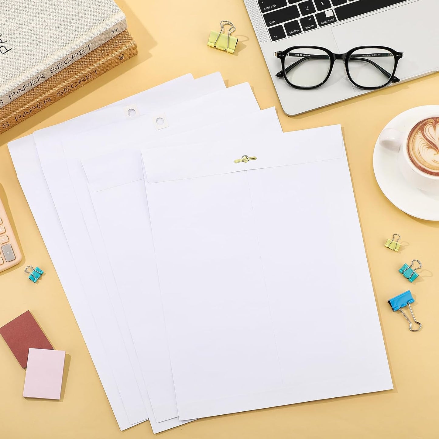 Teling 50 Pcs Manilla Envelopes Clasp Kraft Catalog with Closure for Storing Mailing 28 lb Kraft Envelope Paper for Office Document School Business Home(White,9 * 12)