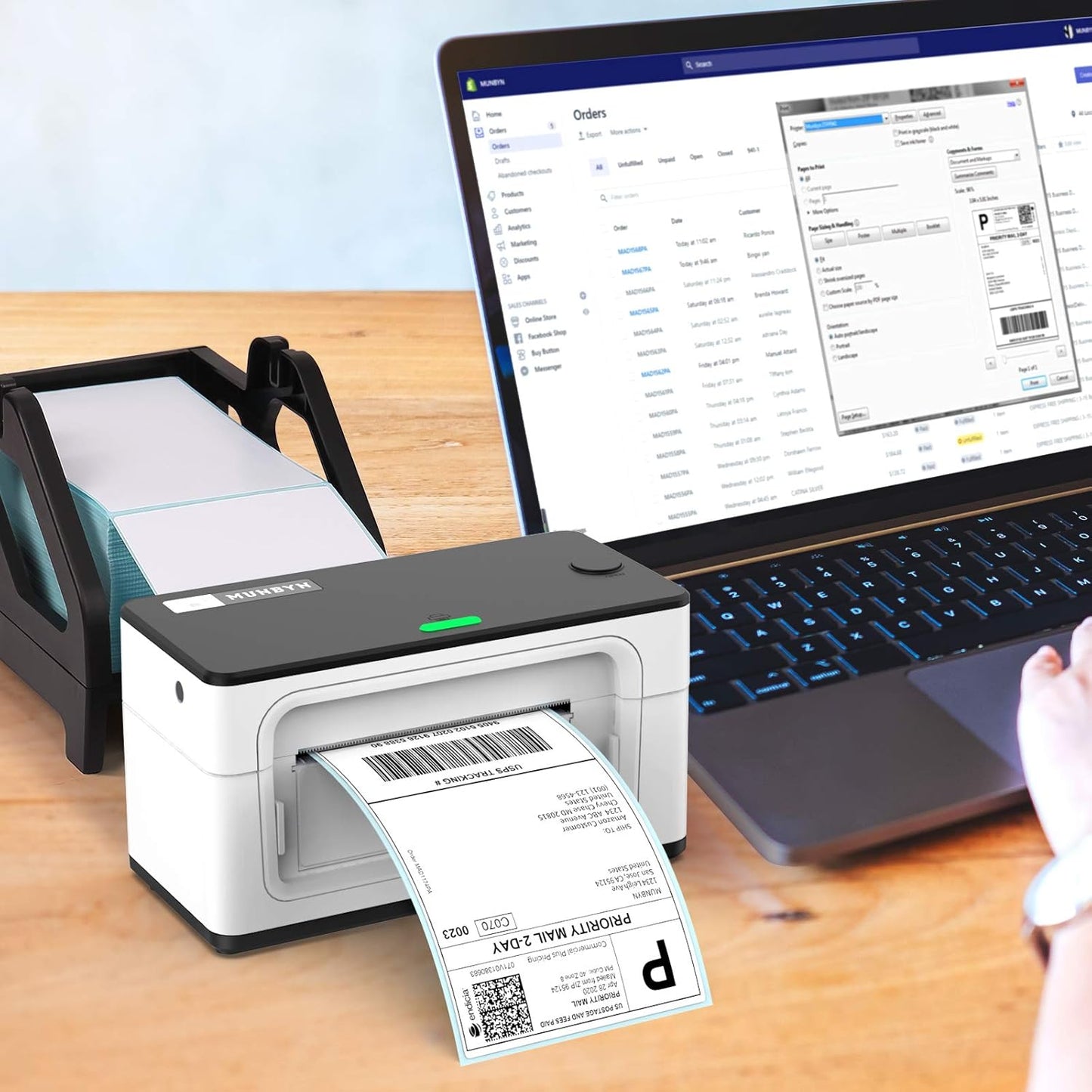 MUNBYN Label Holder for Rolls and Fan-Fold Labels, Thermal Sticker Roll Holder for Desktop Thermal Printer Shipping Supplies Industrial Paper, Black