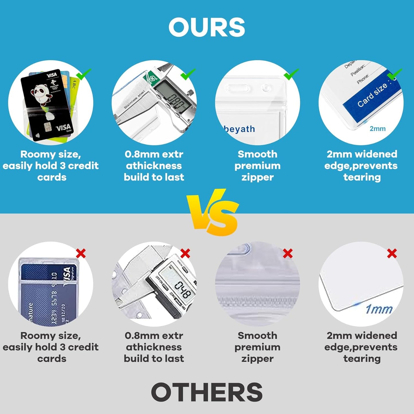 1000 Pack Extra Thick ID Card Name Badge Holder Heavy Duty Waterproof Clear Plastic PVC Vertical Sleeve Pocket Resealable