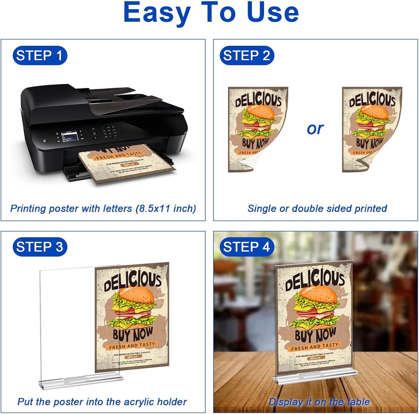 Acrylic Sign Holder,Clear Plastic Sign Holder8.5x11 inches Paper Card T Shape Double Sided Display Stand Picture Frame Desktop Menu Signs Office,Store, 6 Pack