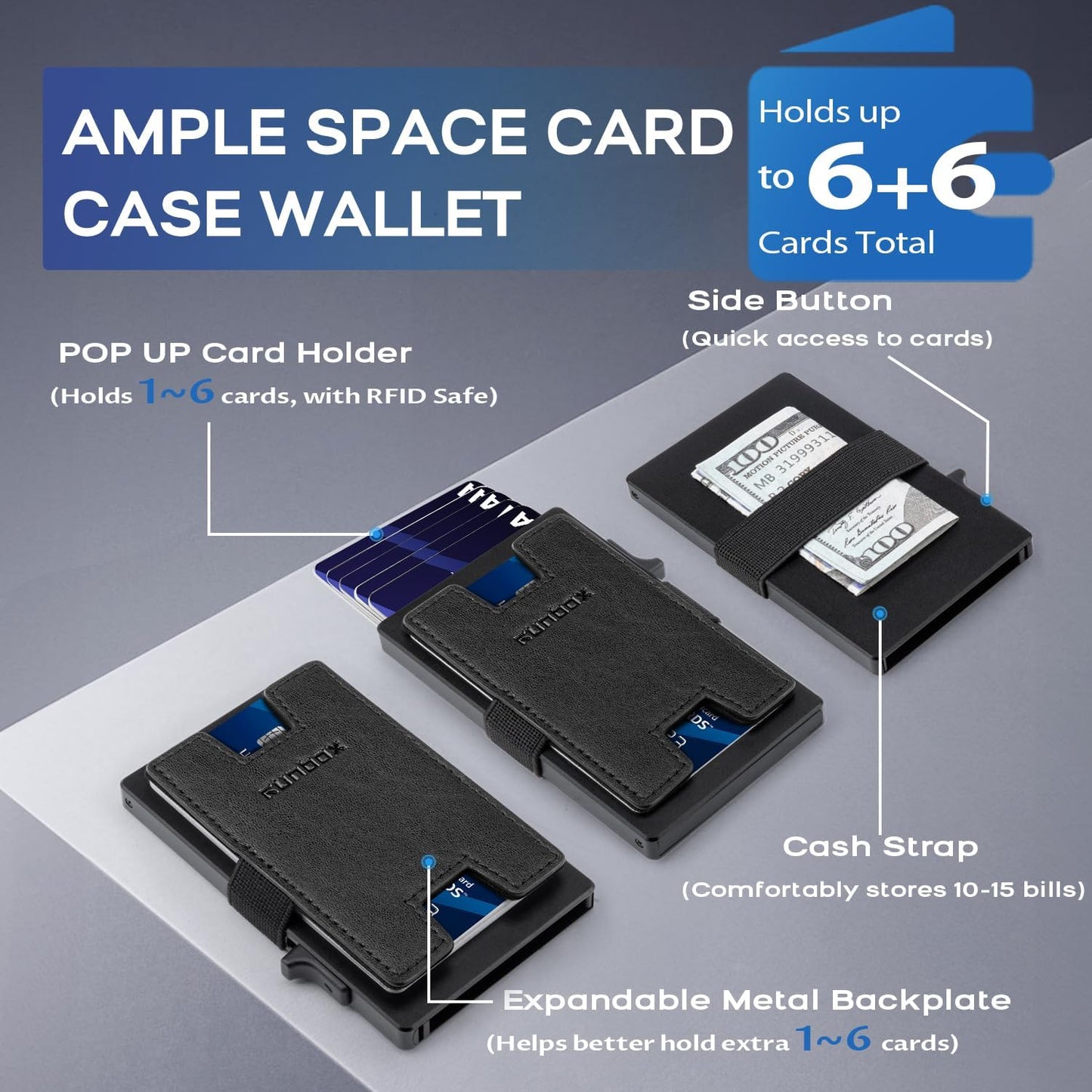 Slim Card Holder Wallet for Men, Minimalist RFID Blocking Wallet with Pop Up Function, Ultra-Thin Design, Metal Business Card Cases holds 12+ Cards, Gifts for Men, Men's Accessories