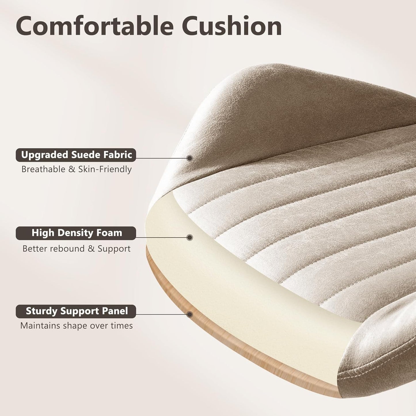 Mid Century Modren Office Chair - Swivel Executive Chair with Lumbar Support, Mid Back Ergonomic Computer Desk Chair with Wheels,Faux Lether Suede Task Chair,350lbs (Beige, Mid Back)