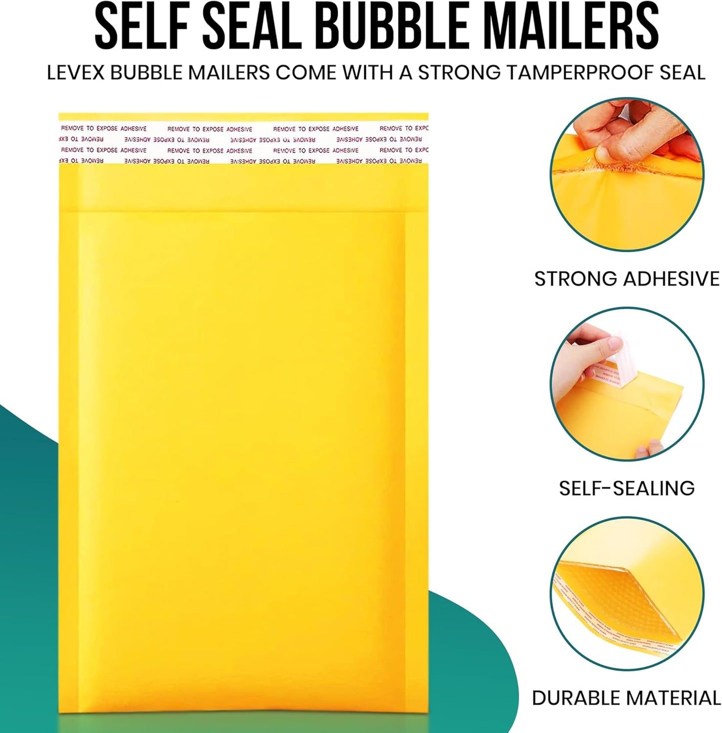 Levex - #4 9.5" x 14.5 [50 Pack) Kraft Bubble Mailers, Padded Envelope Mailers, Packing Envelope & Mailing Bags for Shipping