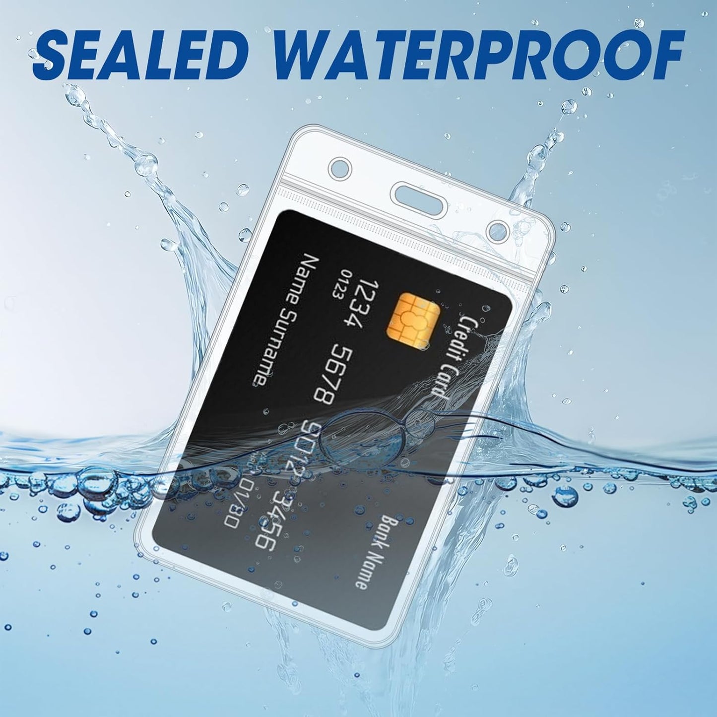 100 Pcs Vertical Badge Holders, Waterproof ID Badge Holder, Clear ID Card Holder with Resealable Zip for Proximity Cards, RFID, Credit Cards