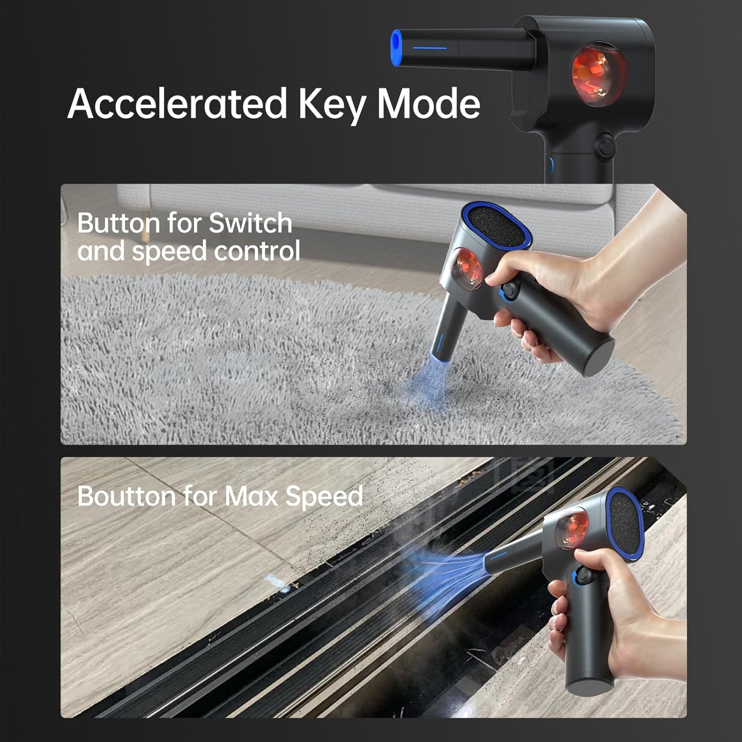 ATEngeus Compressed Air Duster, Stepless Speed Electric Air Duster with Storage Case, Cordless Air Duster with LED Replace Canned Air, 6 Accessories Air Blower, Keyboard Cleaner for Car, PC, Home