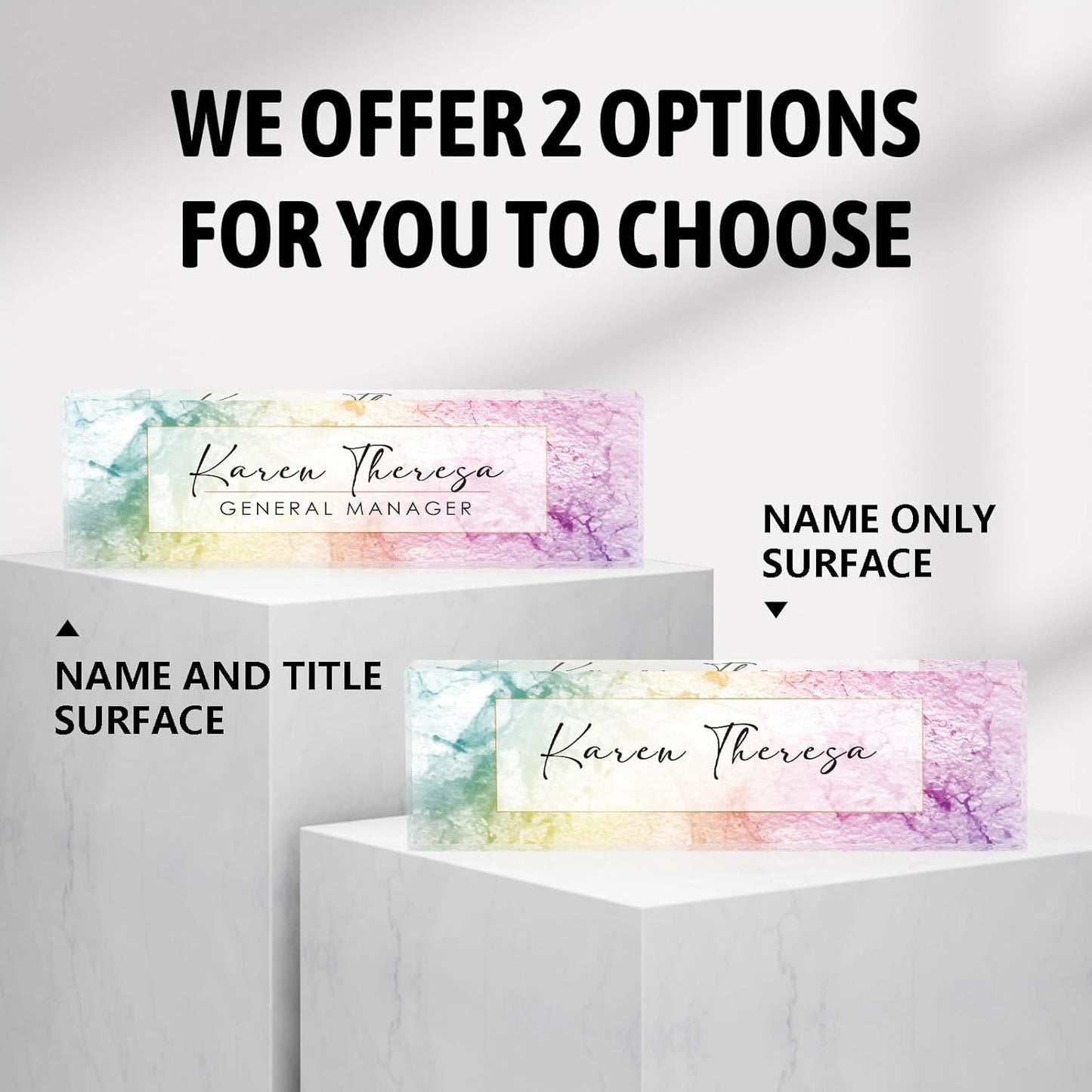 Custom Office Name Plate, Personalized Gifts for Women & Men, Appreciation Gifts for Employees, Boss, Teacher - Rainbow Texture Desk Accessory