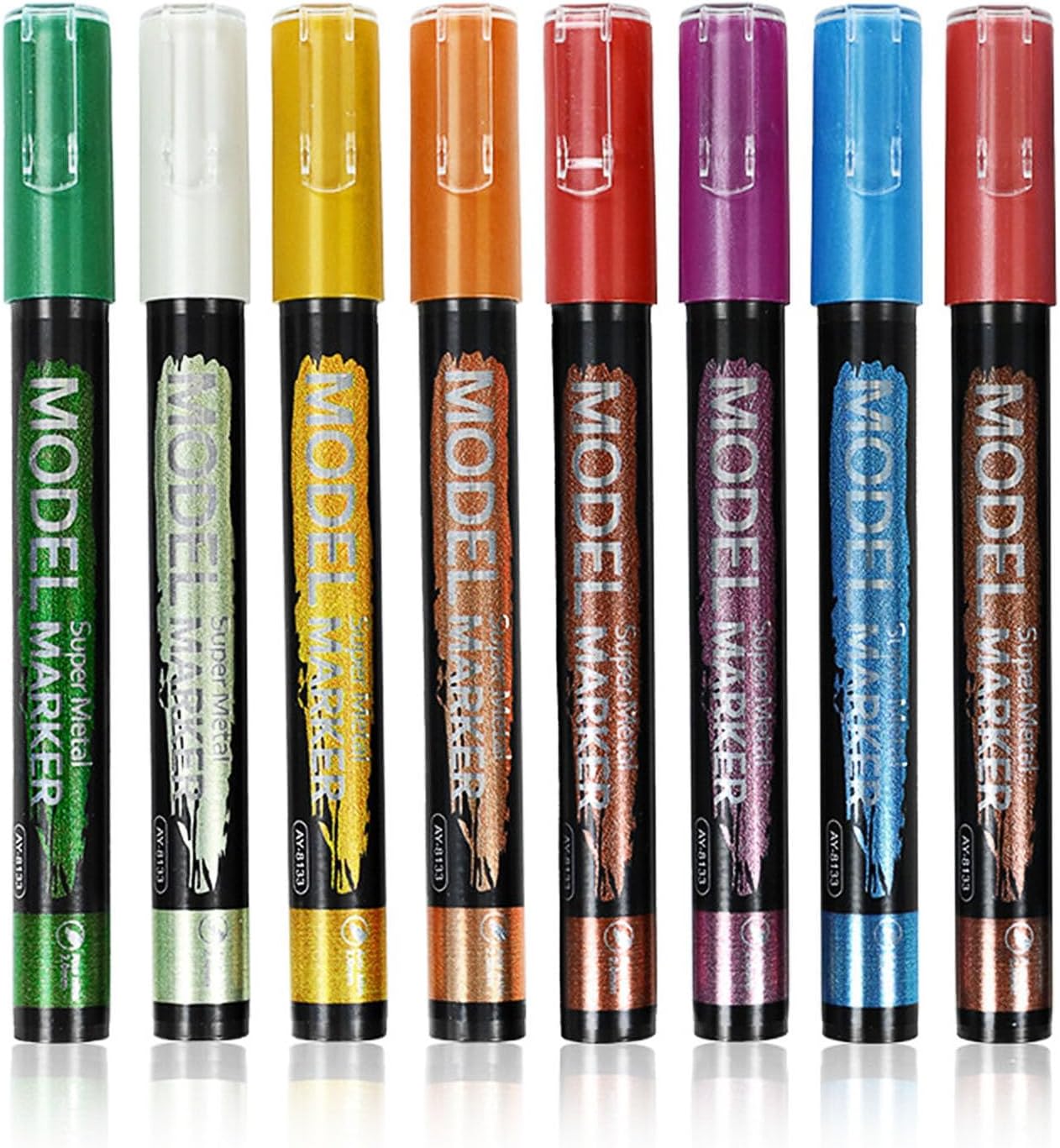 8-Color Glitter & Metallic Shimmer Acrylic Paint Markers - Chisel Tip 1-5mm, Permanent Super Golden Metallic Markers for Repairing, Model Painting, DIY Art Projects