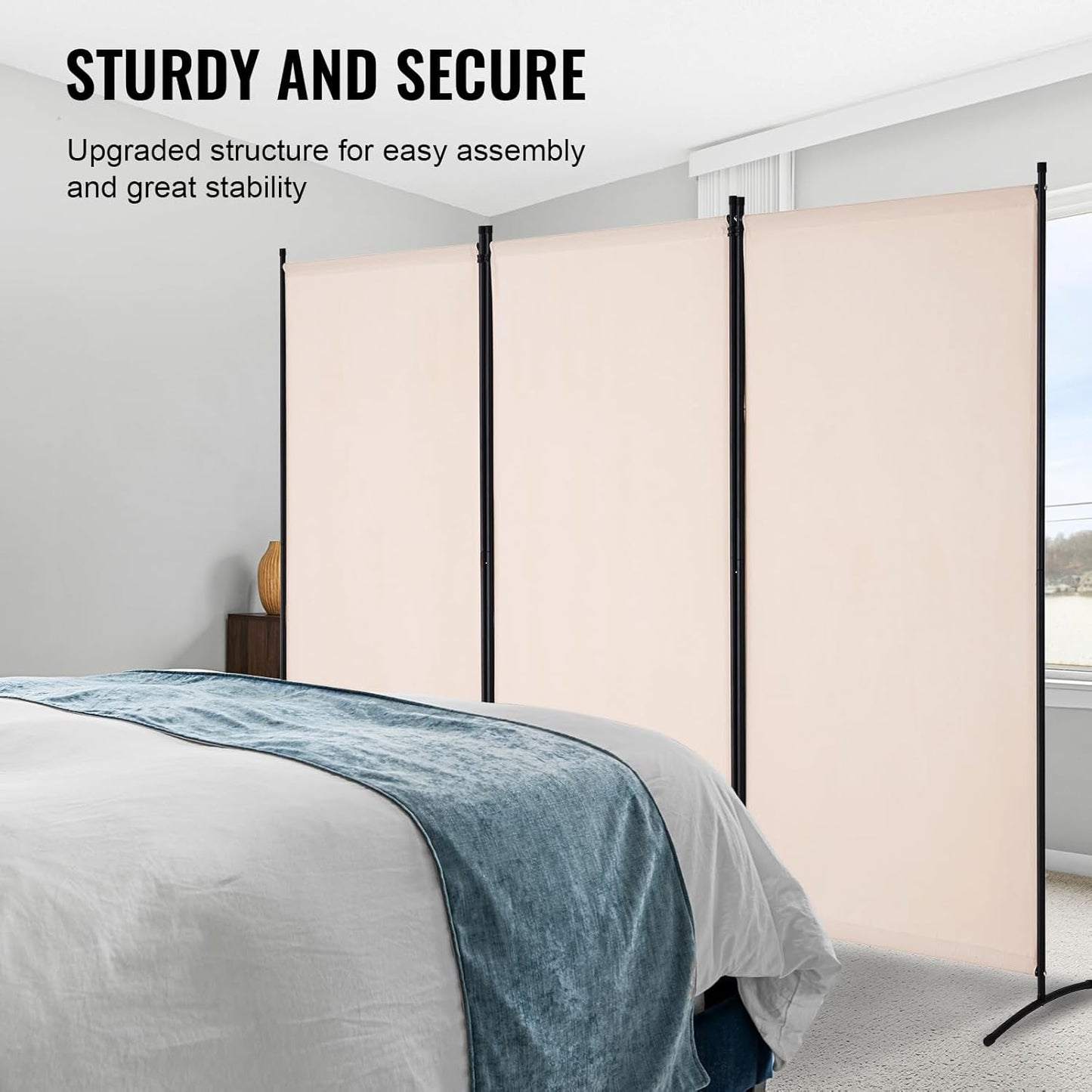 VEVOR Room Divider, 3 Panel Room Divider, Folding Privacy Screen and Portable Partition Divider for Room Separation, Freestanding Room Partitions for Office, Bedroom, Study, Beige