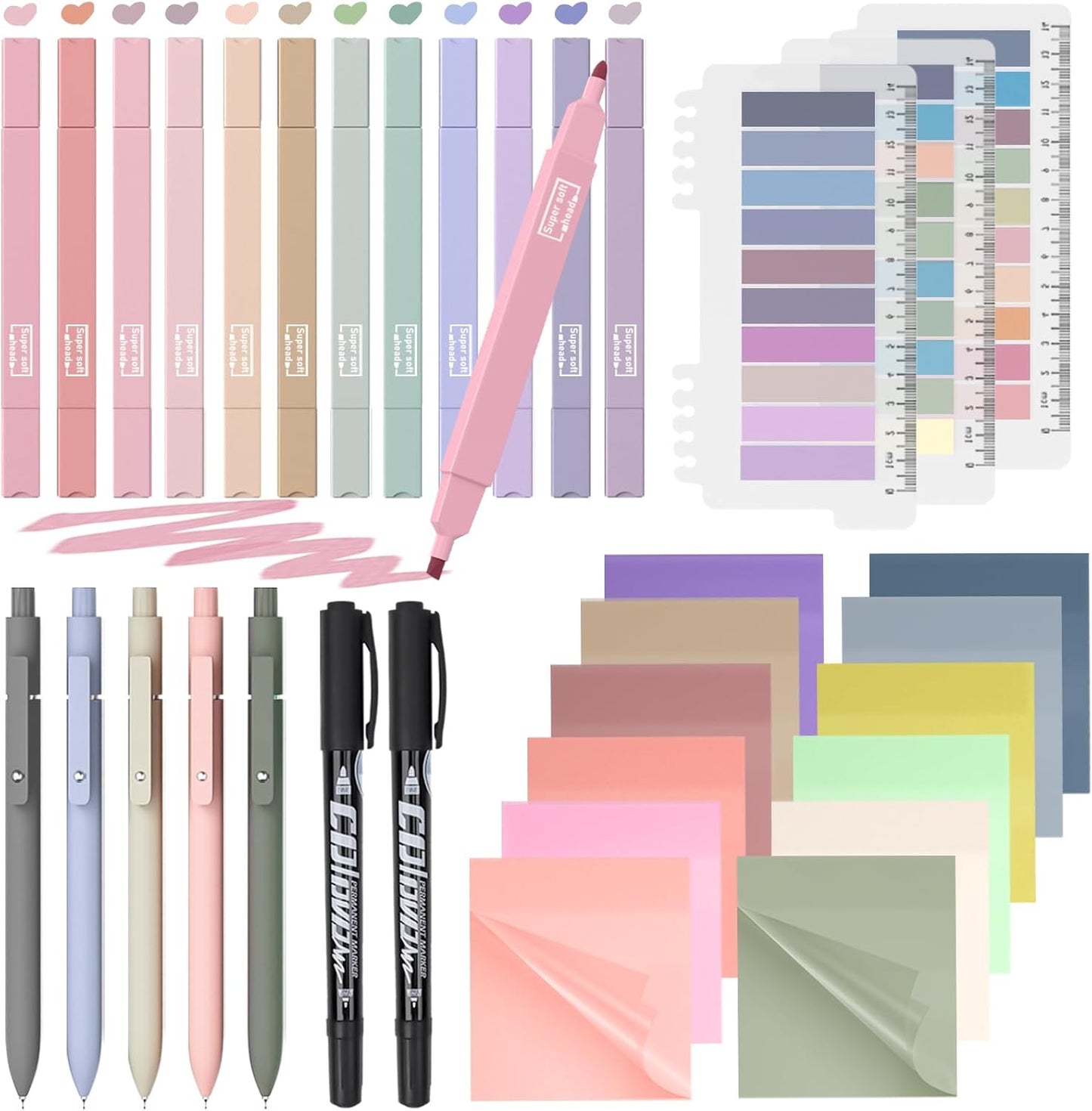 Nicpro 62 PCS Book Annotation Kit with Case, Aesthetic Highlighters and Pens Set, Quick Dry Markers with 1200PCS Transparent Sticky Notes and Index Tabs for Bible Study Office School Annotating Books