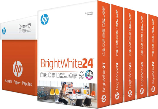 HP Printer Paper | 8.5 x 11 Paper | BrightWhite 24 lb | 5 Ream Case - 2500 Sheets |100 Bright | Made in USA - FSC Certified | 203000C