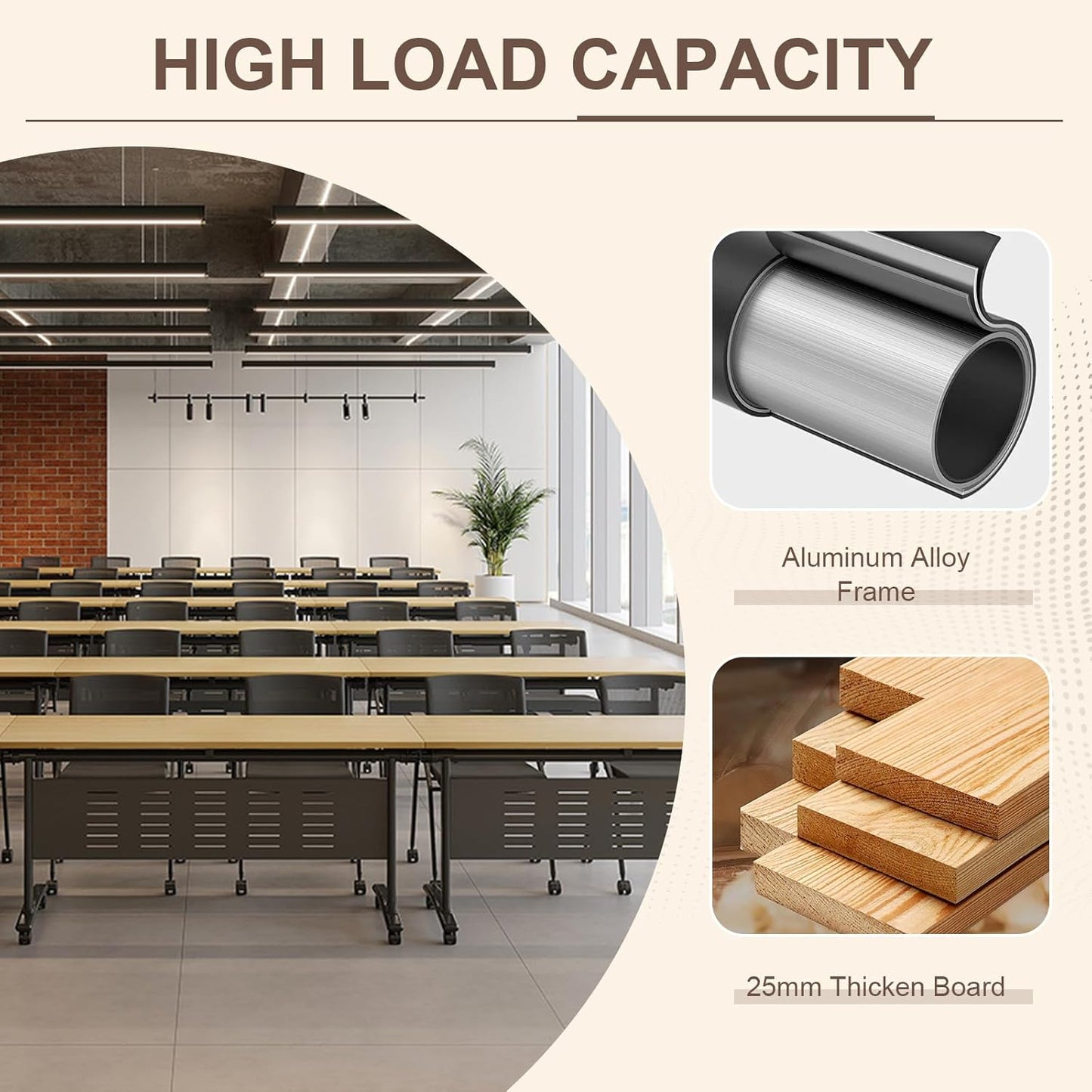 Folding Conference Room Table, Modern Conference Tables with Wheels, Large Rectangular Mobile Training Tables for Office Classroom, Foldable Modular Boardroom Seminar Table Maple (6pack L70.9in)