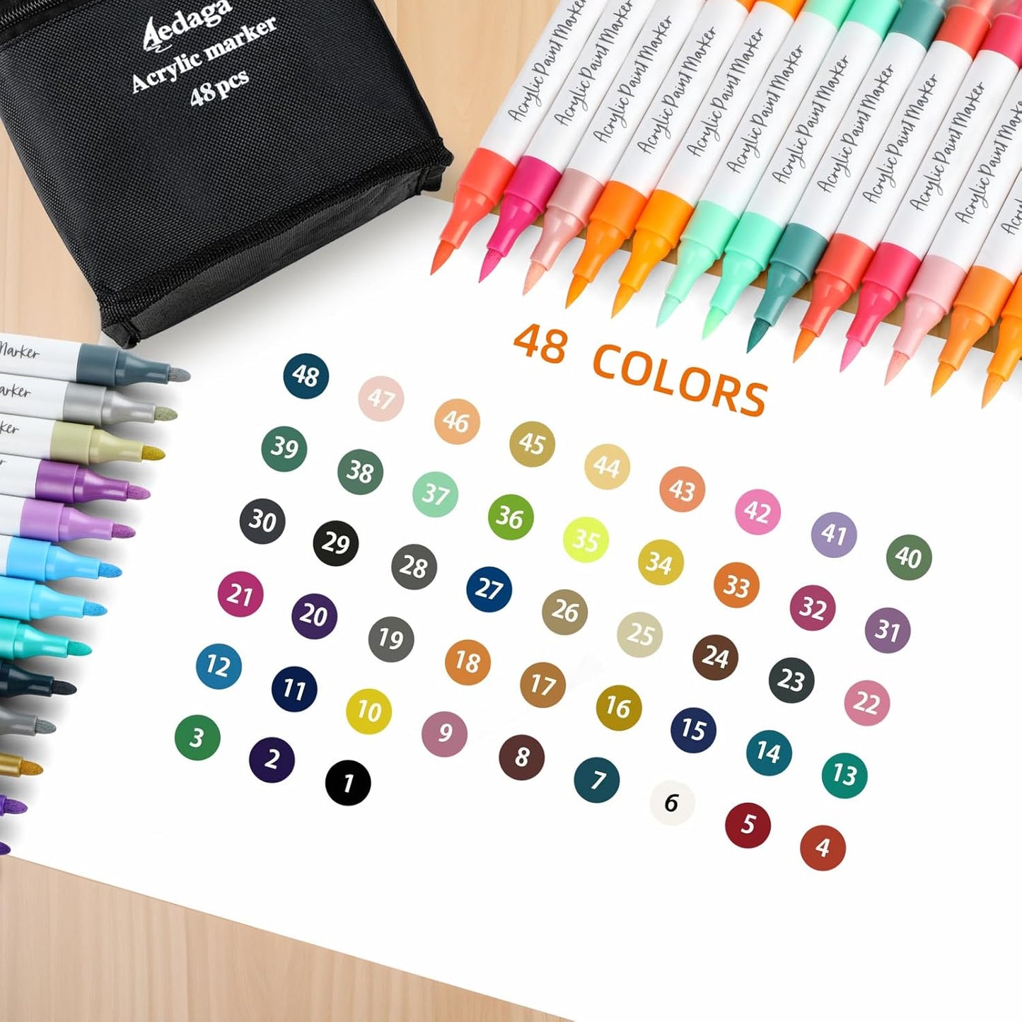 YHC 48 Colors Acrylic Paint Pens with Free App, Dual Tip Acrylic Paint Markers with Brush Tip and Fine Tip for Adults, Kids, Eggs, Wood, Rock, Canvas, Plastic, Stone, Glass, Ceramic