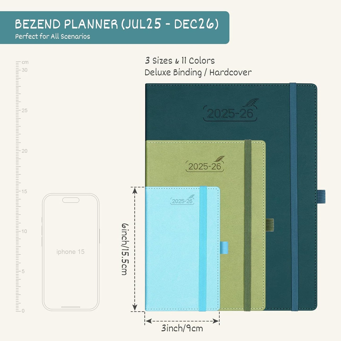 BEZEND Pocket Planner 2025-2026 Weekly and Monthly, 3.5" x 6" Academic Planner (Jul 25-Dec 26) 18-Month Mid-Year Calendar Book, Storage Pocket, Pen Holder, PU Leather Hardcover - Cornflower