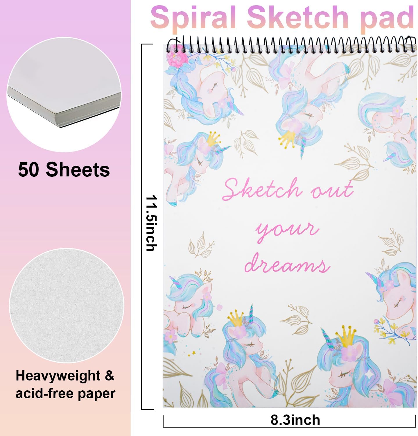 MEMX Sketch Book for Kids, 8”X11.5” 100 Pages(110gsm), Spiral Bound Artist Sketch Pad, Durable Acid Free Sketchbook for Painting, Sketching or Doodling, Best Gifts for Drawing Boys and Girls, White