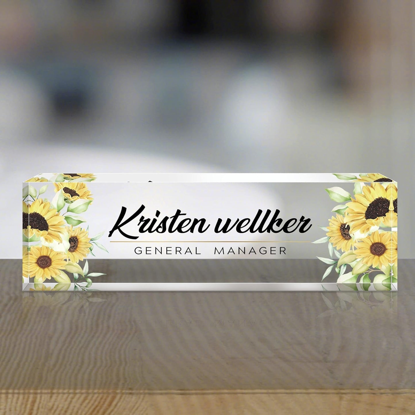 Desk Name Plate Personalized, Premium Sunflower Acrylic Desk Name Plate, Personalized Name Plate for Desk, Office Decor for Women or Men Coworkers, Boss, Employee, Teacher(Sunflower2)
