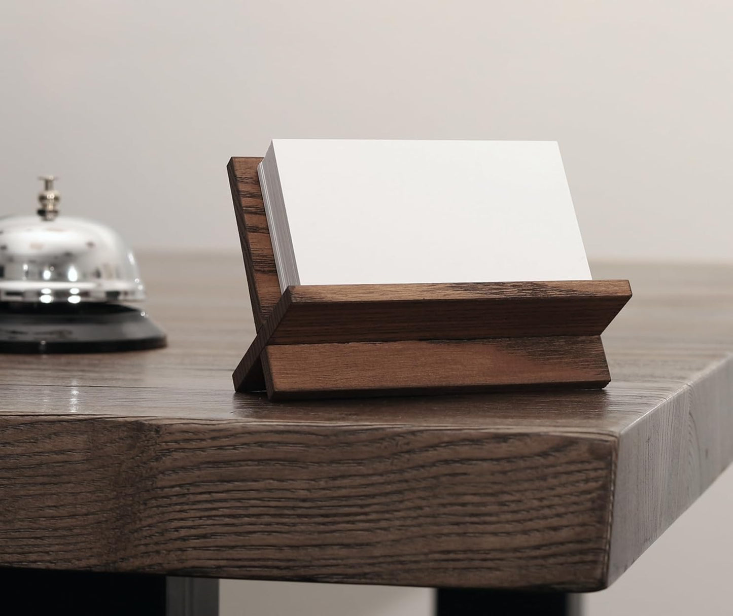 Set of 3 Business Card Holders for Desk - Brown Wood Small Cards Holder, Professional Desktop Business Card Stand Display, Wooden Name Card Holder