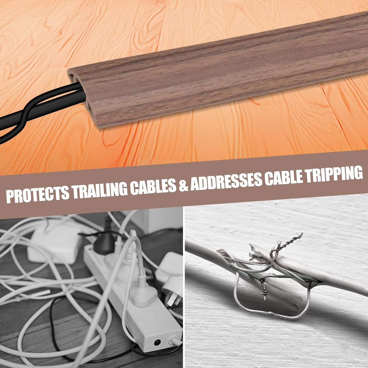 Floor Cord Cover Self Adhesive Cord Hider,10FT Cable Management, Extension Strip Protector for Wires, Prevent Cable Trips for Offices, Gyms, Exhibitions Cavity:0.47"(W) x 0.35"(H) Wood Walnut