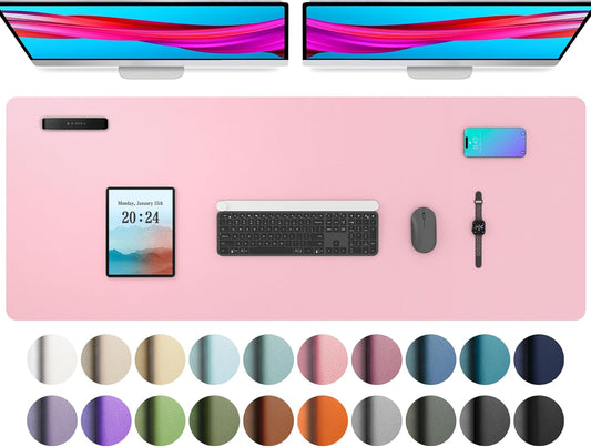 Aothia Leather Desk Pad Protector, Office Desk Mat, Large Mouse Pad, Non-Slip PU Leather Desk Blotter, Laptop Desk Pad, Waterproof Desk Writing Pad for Office and Home (48"x17", Fairy Pink)