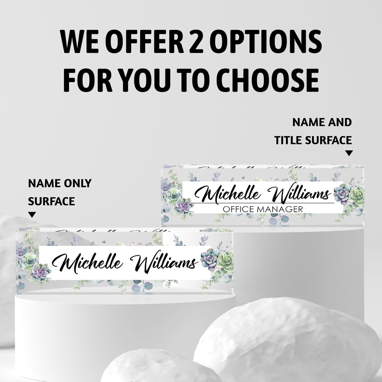 Personalized Name Plate for Desk, Custom Desk Name Plate, Acrylic Name Plate Office Desk Accessories, Personalized Office Gifts for Coworkers Teachers, Employee Appreciation Gifts (A-Never Wither)