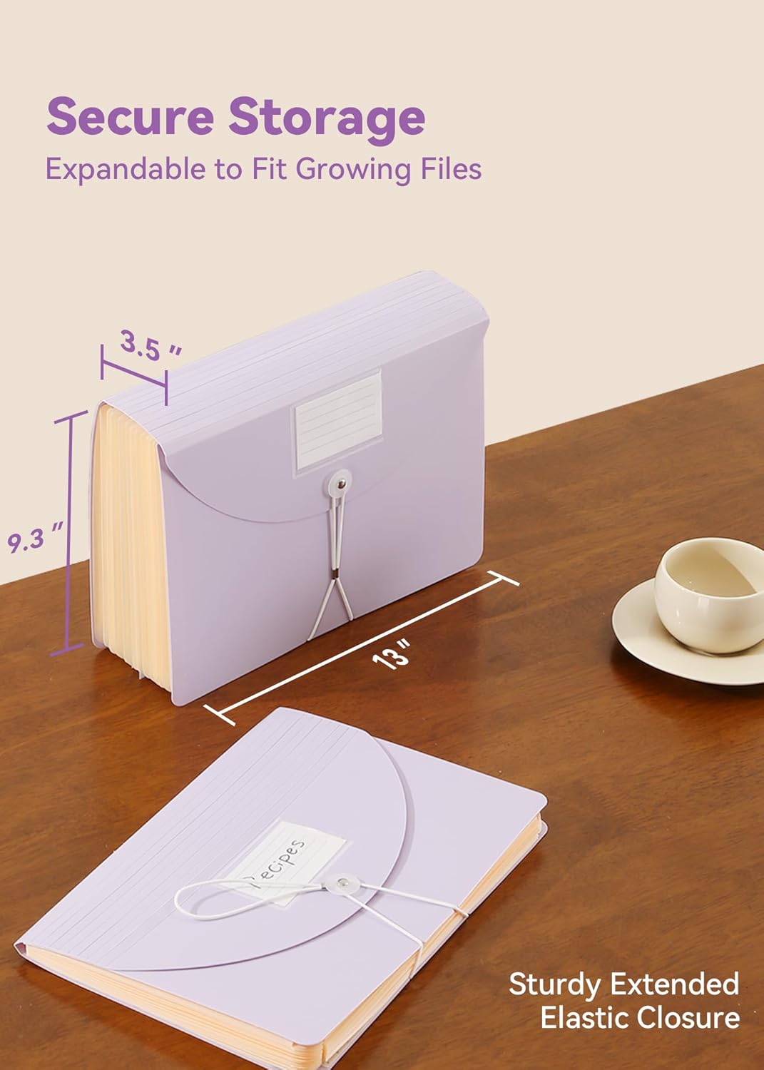 Accordion File Organizer 12 Pockets, Monthly Bill Receipt Tax Organizer, Expanding File Folders with Larger Bright Tabs, Fits Letter/A4 Size - Black - Purple