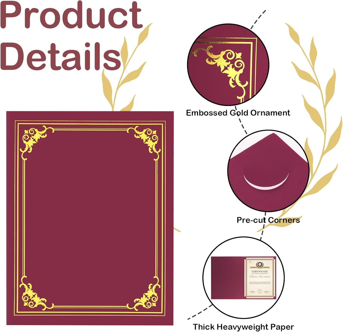 30 Packs Certificate Holders, Burgundy Certificate Covers, Diploma Holders, Certificate Folders with Gold Foil Border for Letter Size 8.5" x 11" Certificates, Diploma, Documents, Award Cover