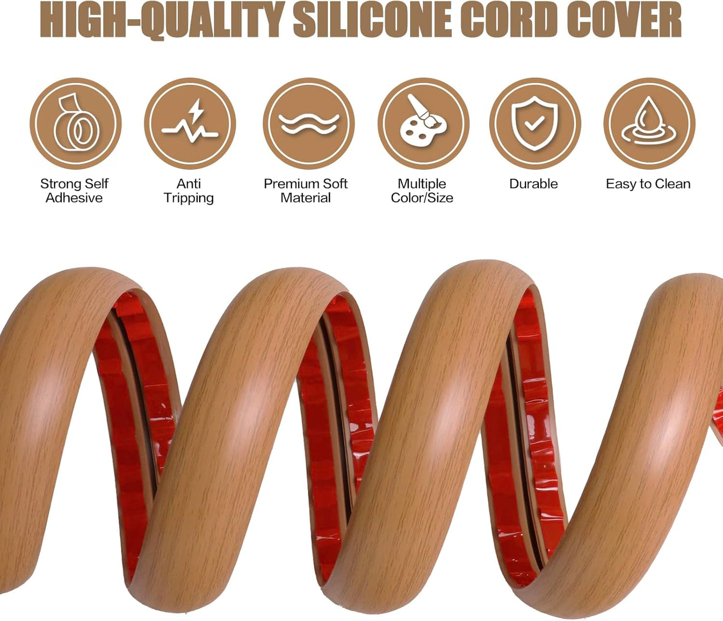 Floor Cord Cover Self Adhesive Cord Hider,20FT Cable Management, Extension Strip Protector for Wires, Prevent Cable Trips for Offices, Gyms, Exhibitions Cavity:0.47"(W) x 0.35"(H) Brown Wood