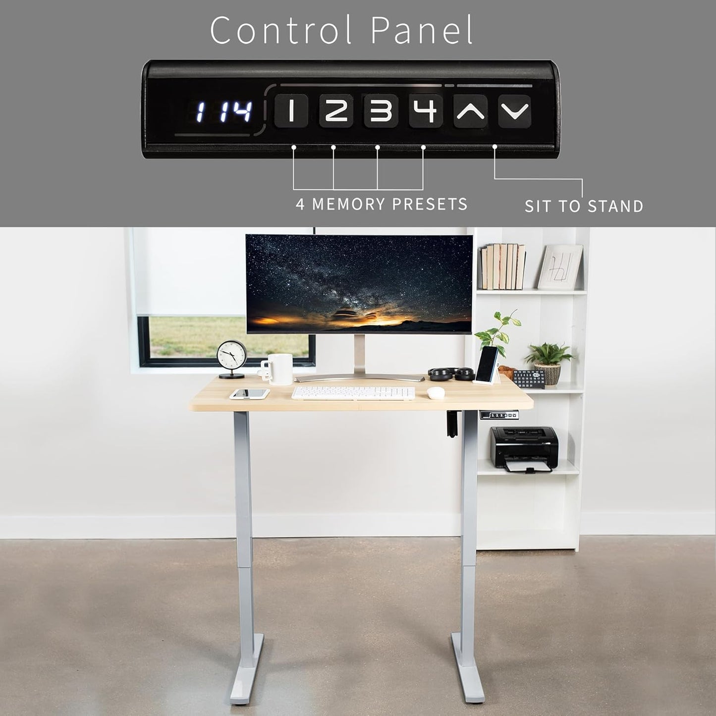 VIVO Electric 48 x 30 in Standing Desk, Memory Height Adjustment, 1B Series, One-Piece Light Wood Top, Gray Frame, DESK-KIT-1G5C
