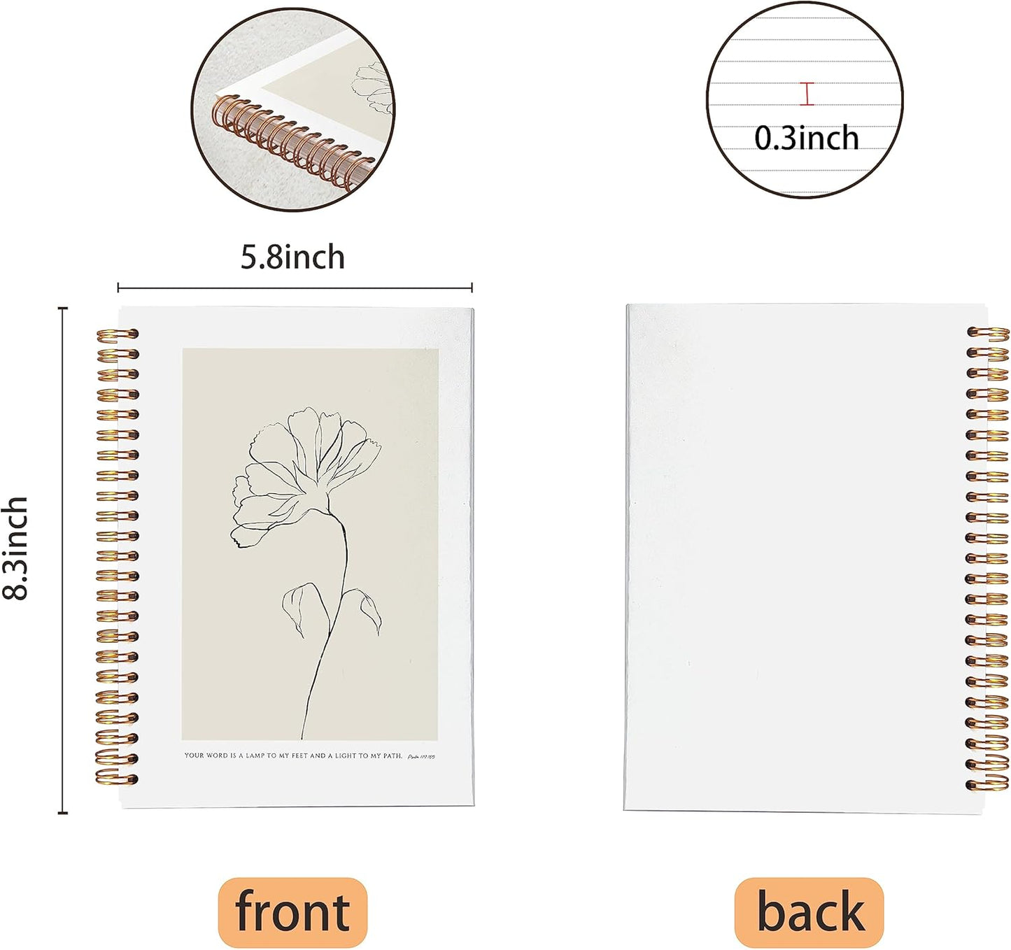 VNWEK Bible Scripture PSALM 119:105 Your Word Is a Lamp to My Feet Boho Botanical Leaf Spiral Notebook Journal 5.5 x 8.3 inches,Christian Lined Hardcover Spiral Notebook,Christian Gifts