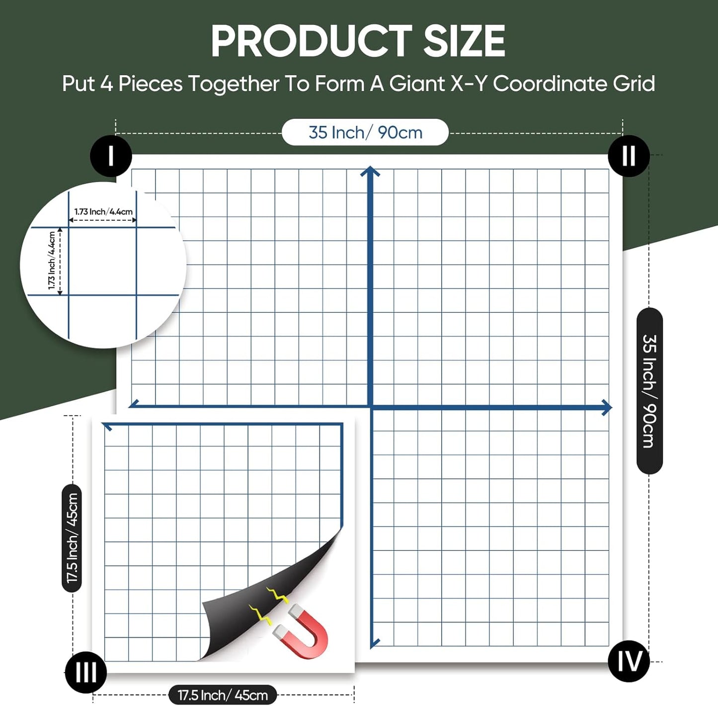 Magnetic XY Coordinate Dry Erase Grid, 35" x 35" Inches, Dry Erase Graph Board, Magnetic Coordinate Plane for White Board, Teacher Math Classroom Must Haves, School Classroom Office Supplies
