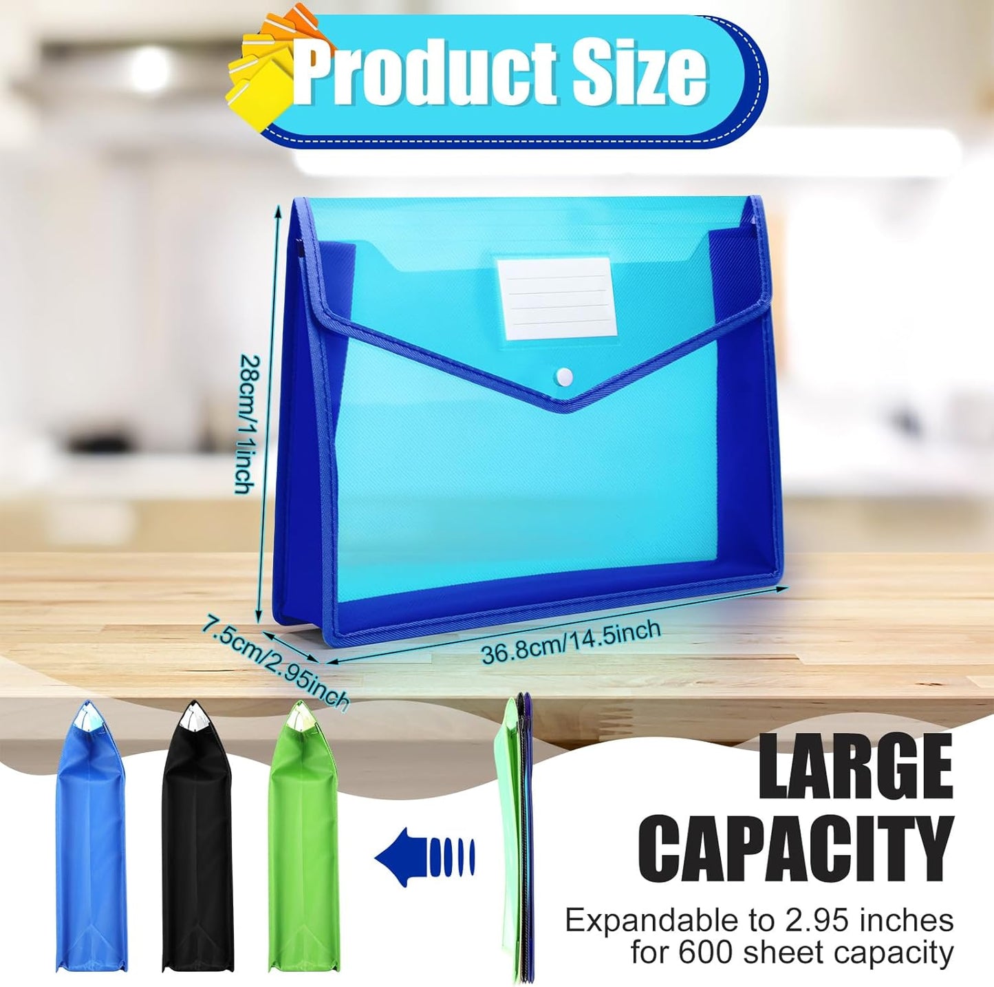 Epakh 3 Pack B4 Plastic Expanding File Folders Wallet for School Classroom Envelope File Folder Document Organizer Colorful Receipt Organizer with Snap Closure for Office (White Green Blue)